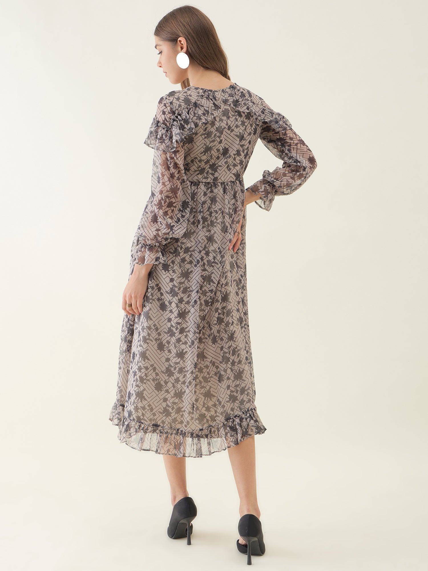 Women Floral Printed Puff Sleeve Fit & Flare Dress