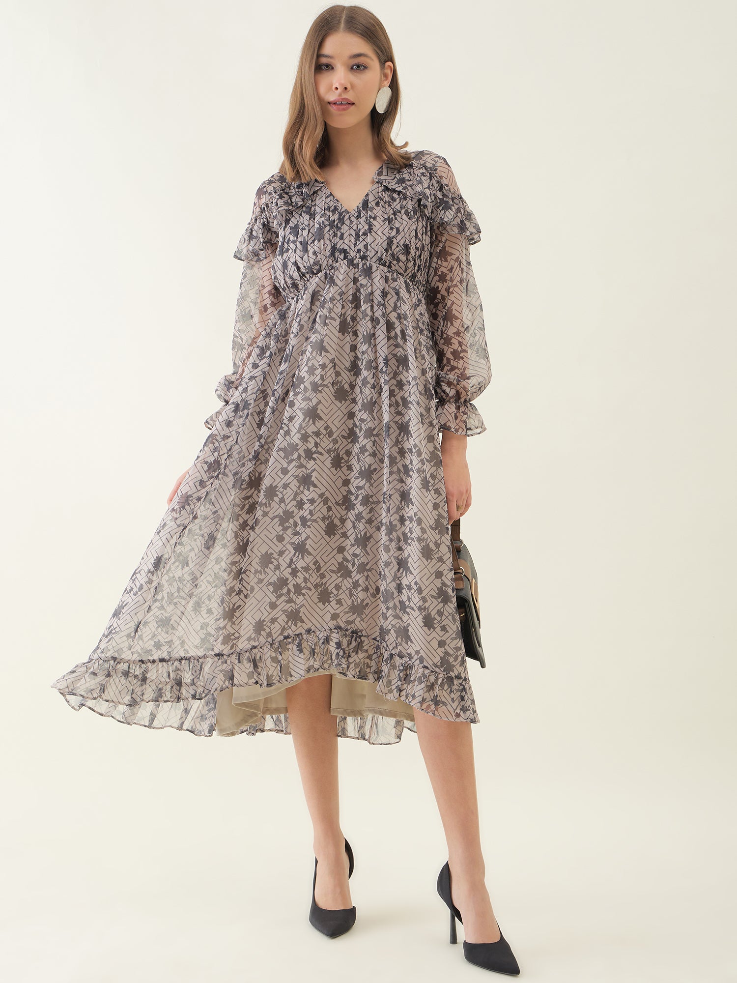 Women Floral Printed Puff Sleeve Fit & Flare Dress