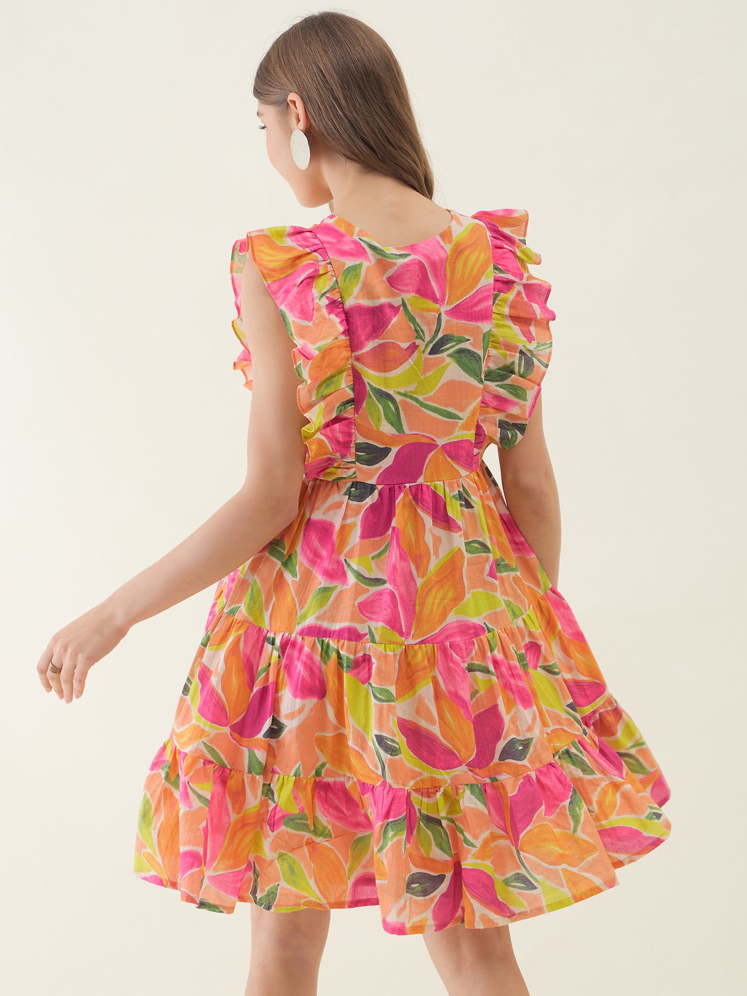 Multi Floral Printed Flared Mini Dress