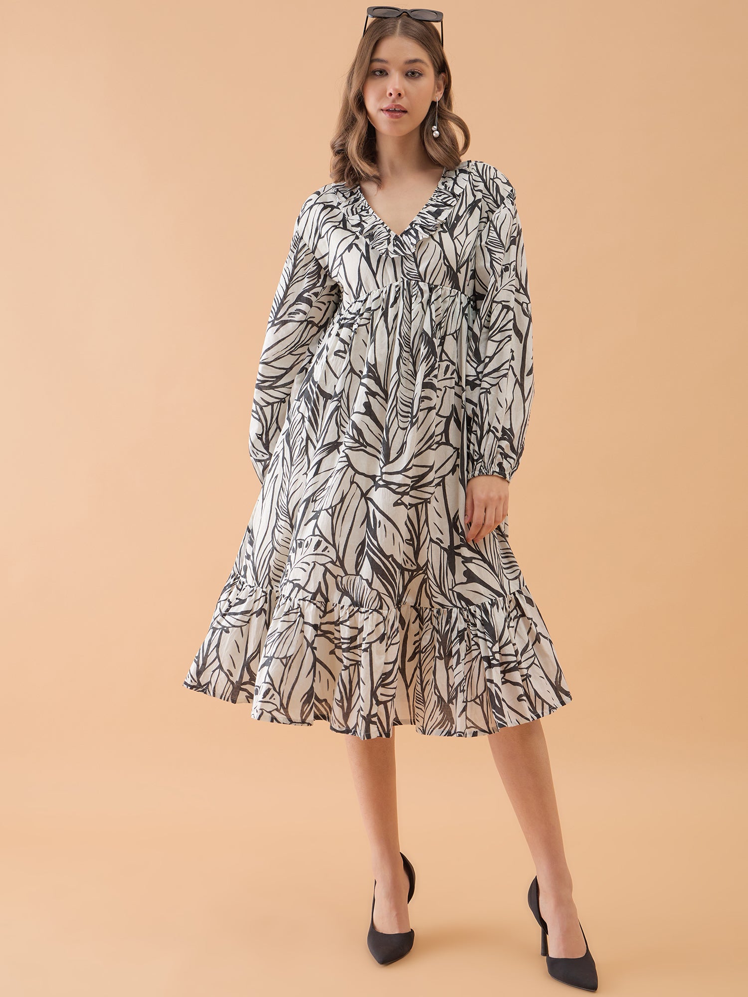 Abstract Printed Flared Maxi Dress