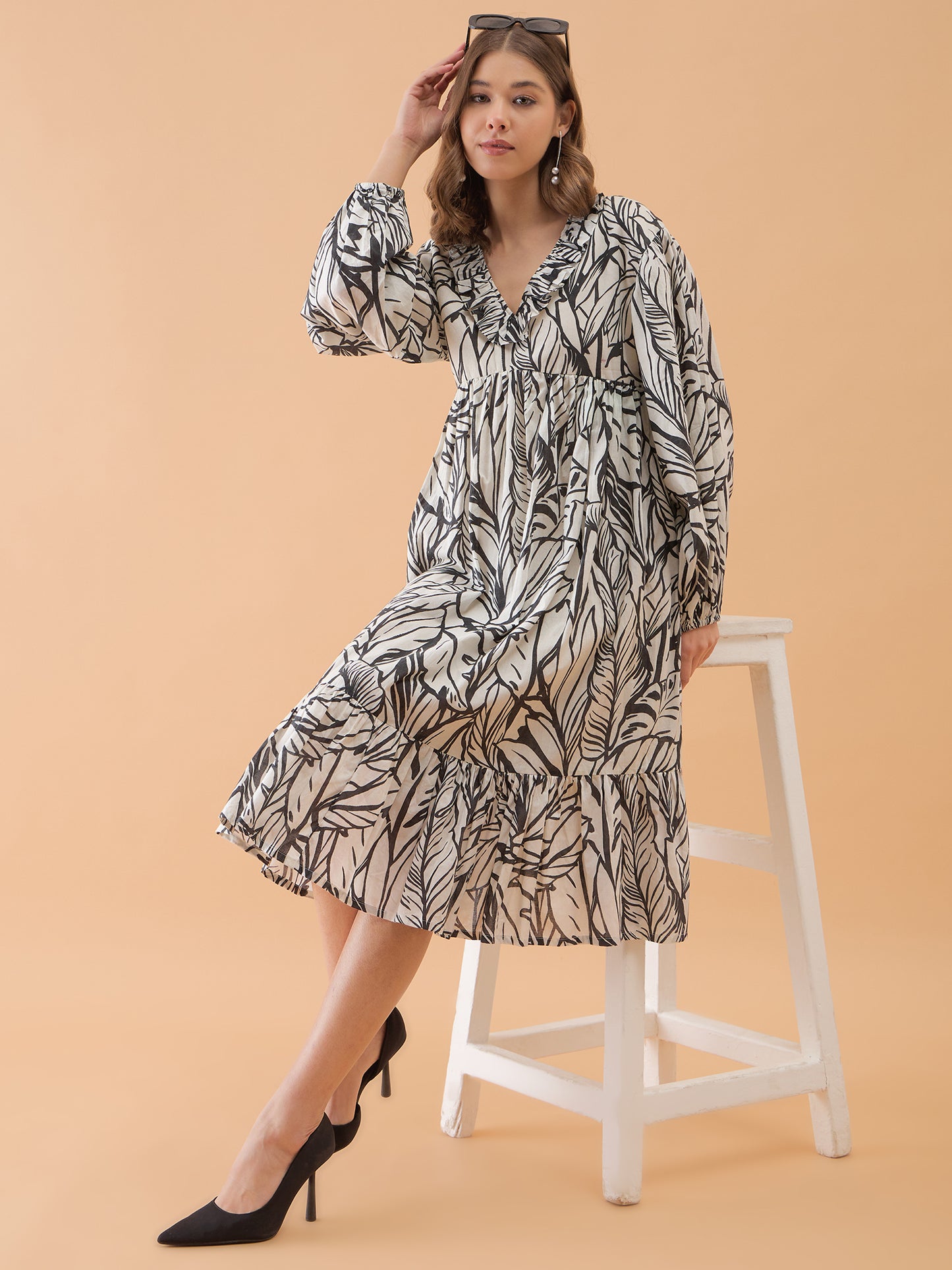 Abstract Printed Flared Maxi Dress