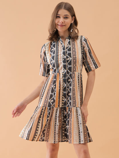 Geomatrict Printed Flared Dress