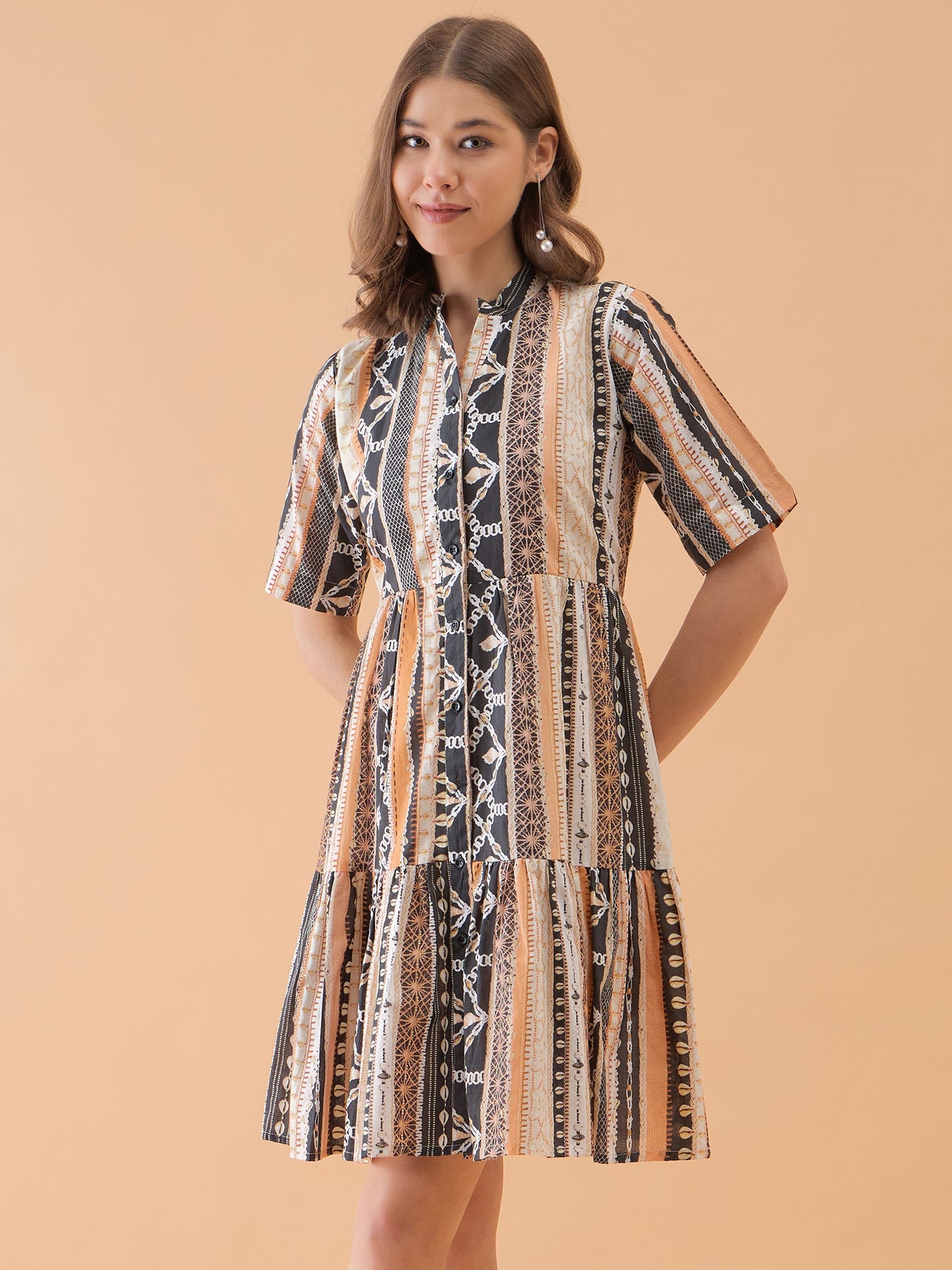 Geomatrict Printed Flared Dress