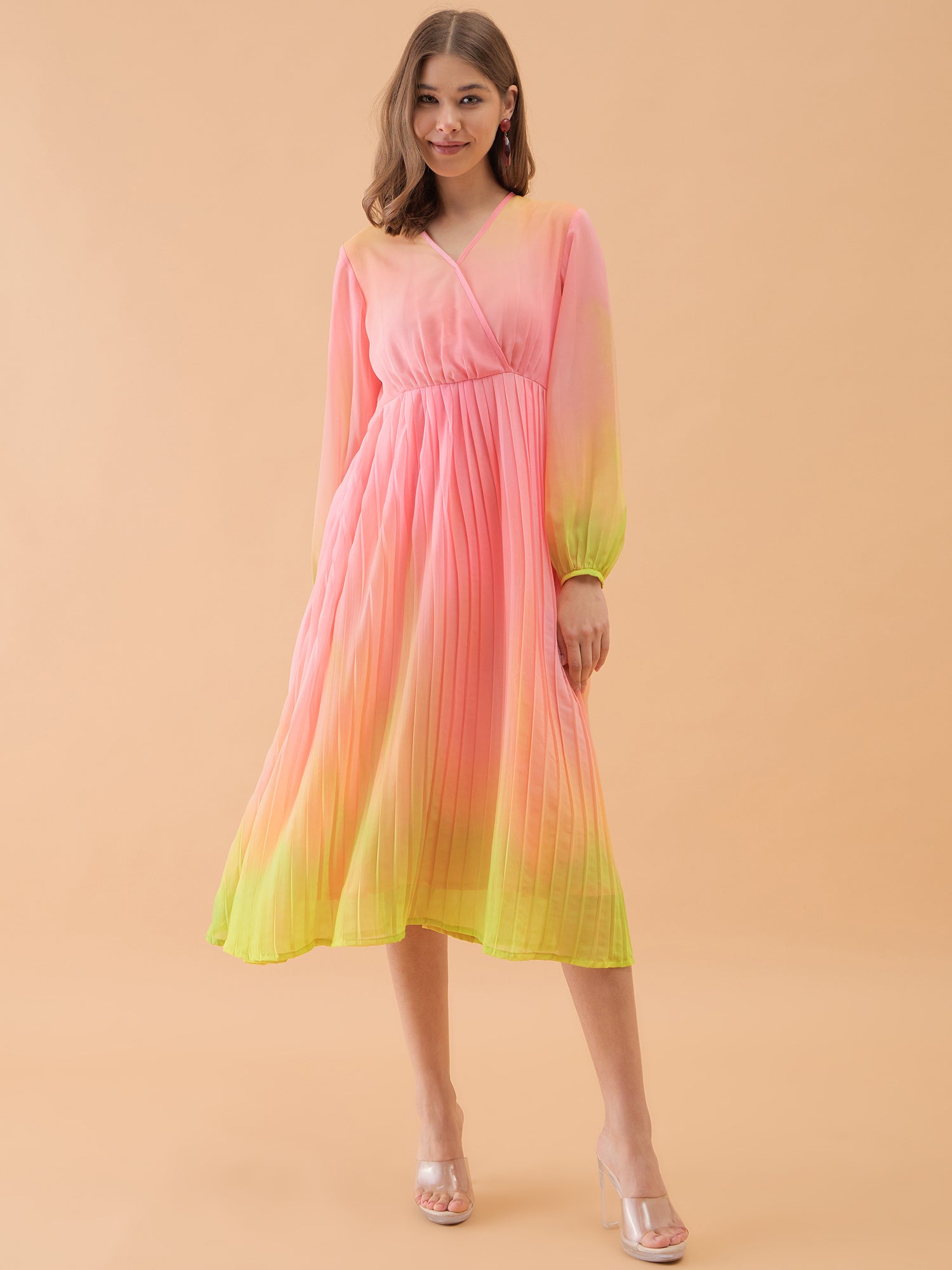 Multi Solid  Flared Mixi Dress