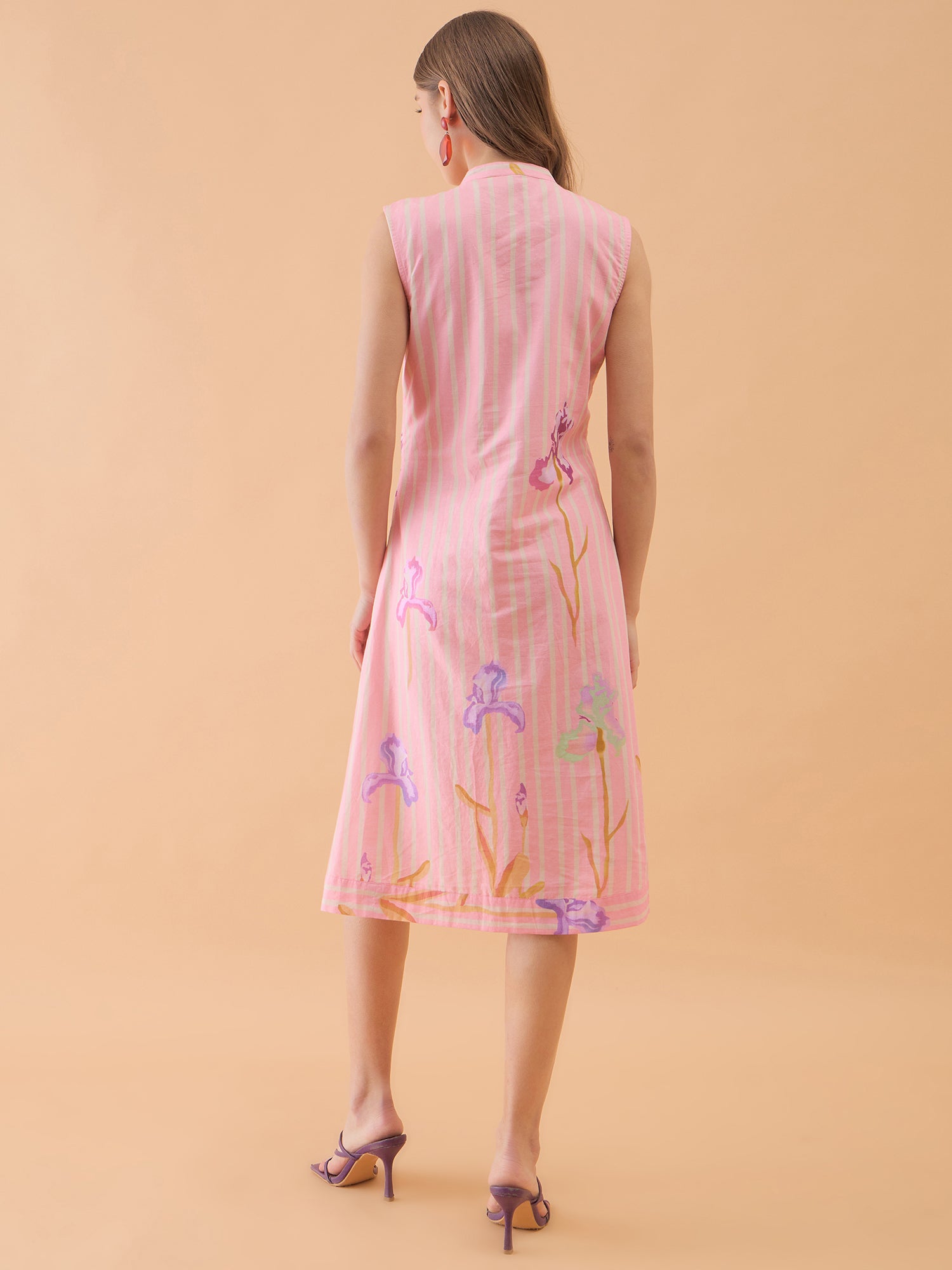 Pink Striped Printed A-Line Dress