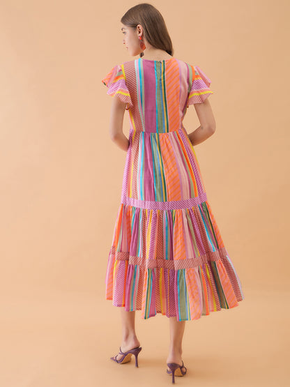 Multicolor Striped Flared Dress