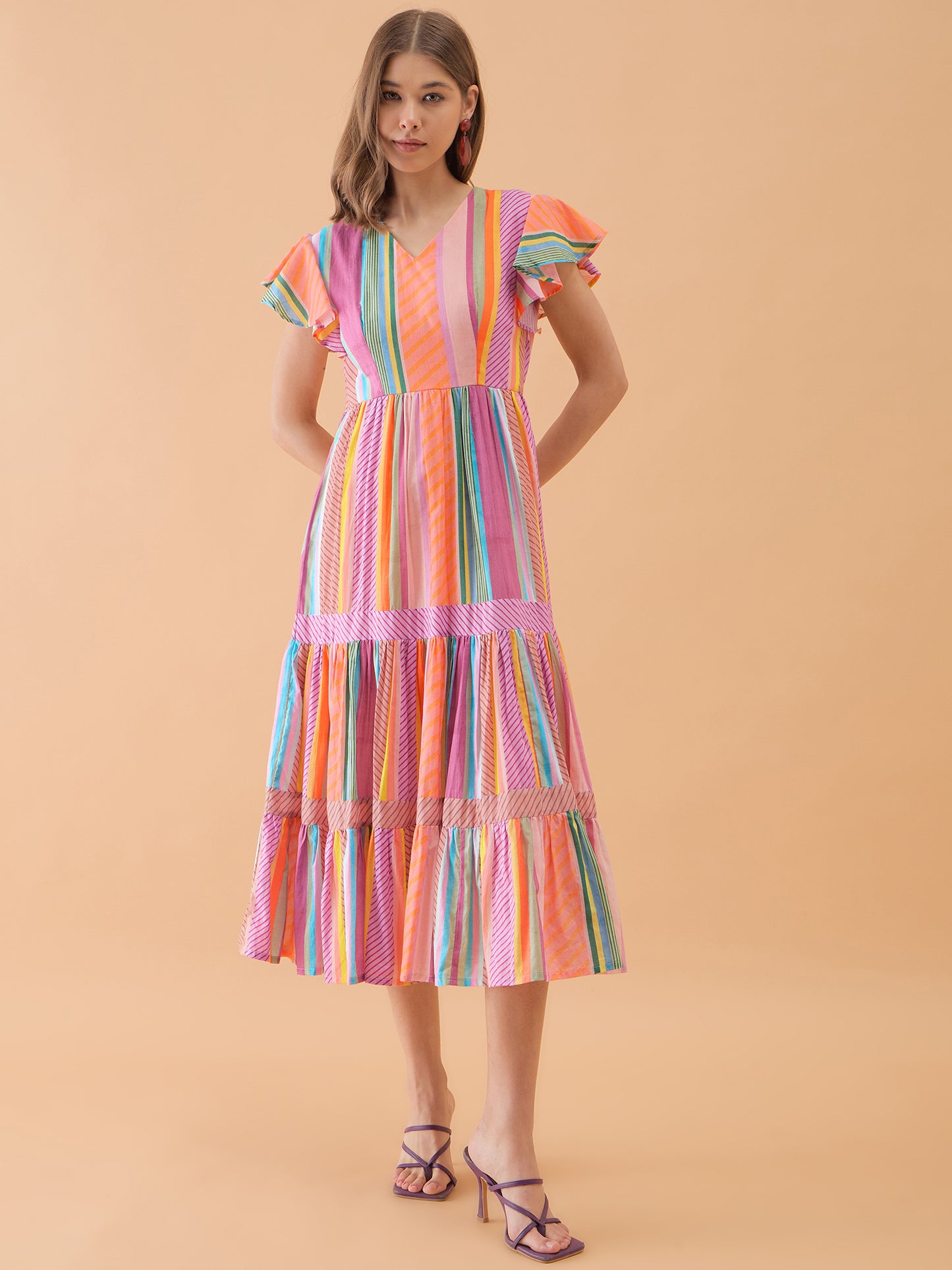 Multicolor Striped Flared Dress