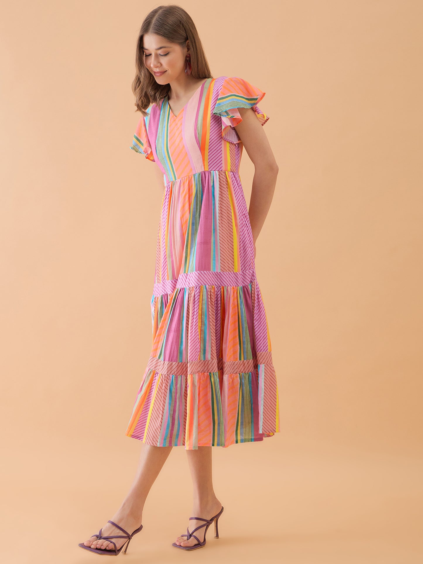 Multicolor Striped Flared Dress