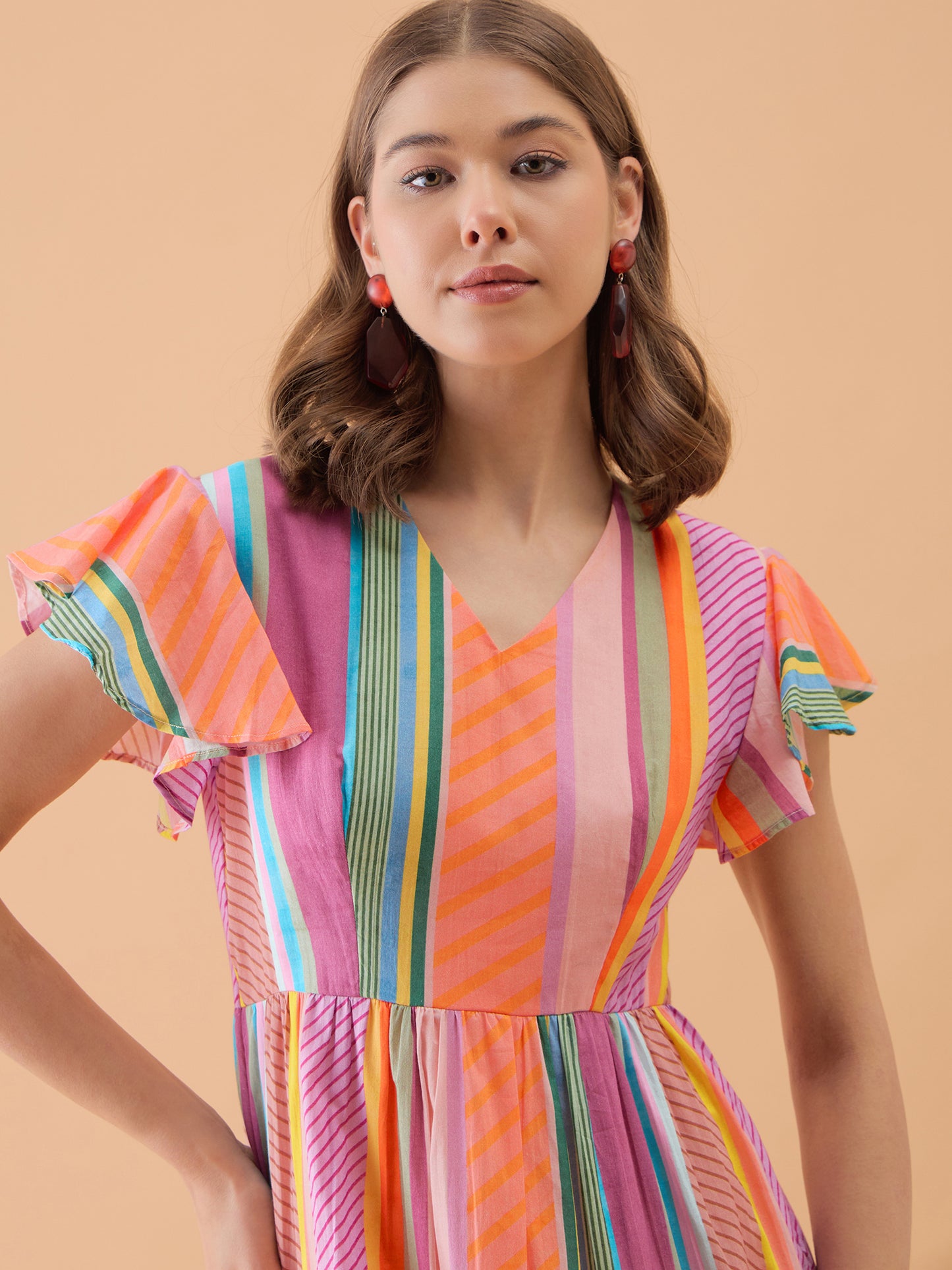 Multicolor Striped Flared Dress