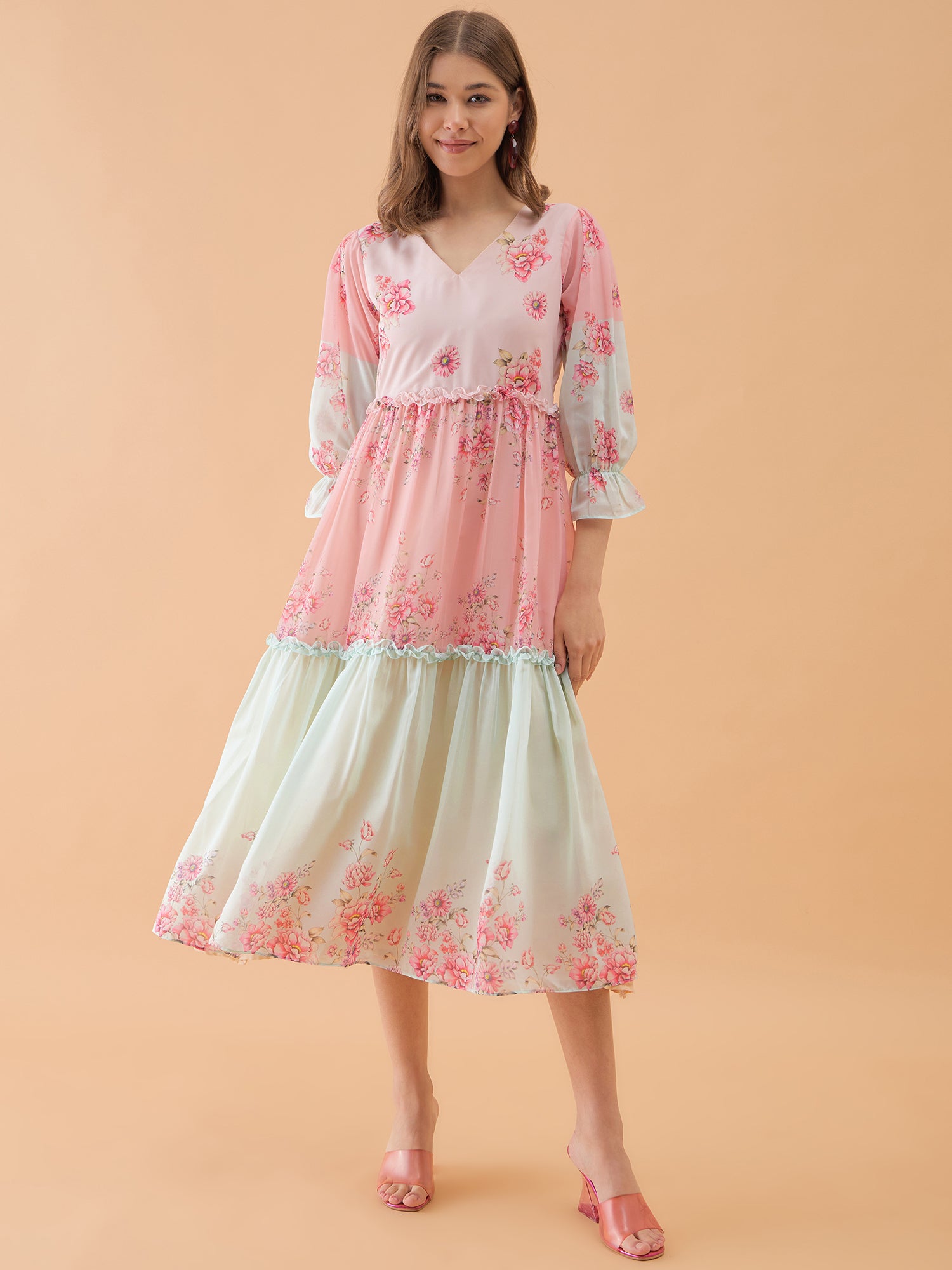 Multicolor Floral Printed Flared Dress – Octics