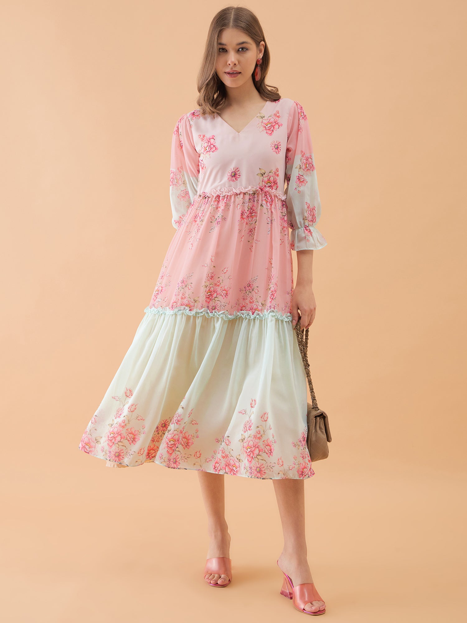 Multicolor Floral Printed Flared Dress