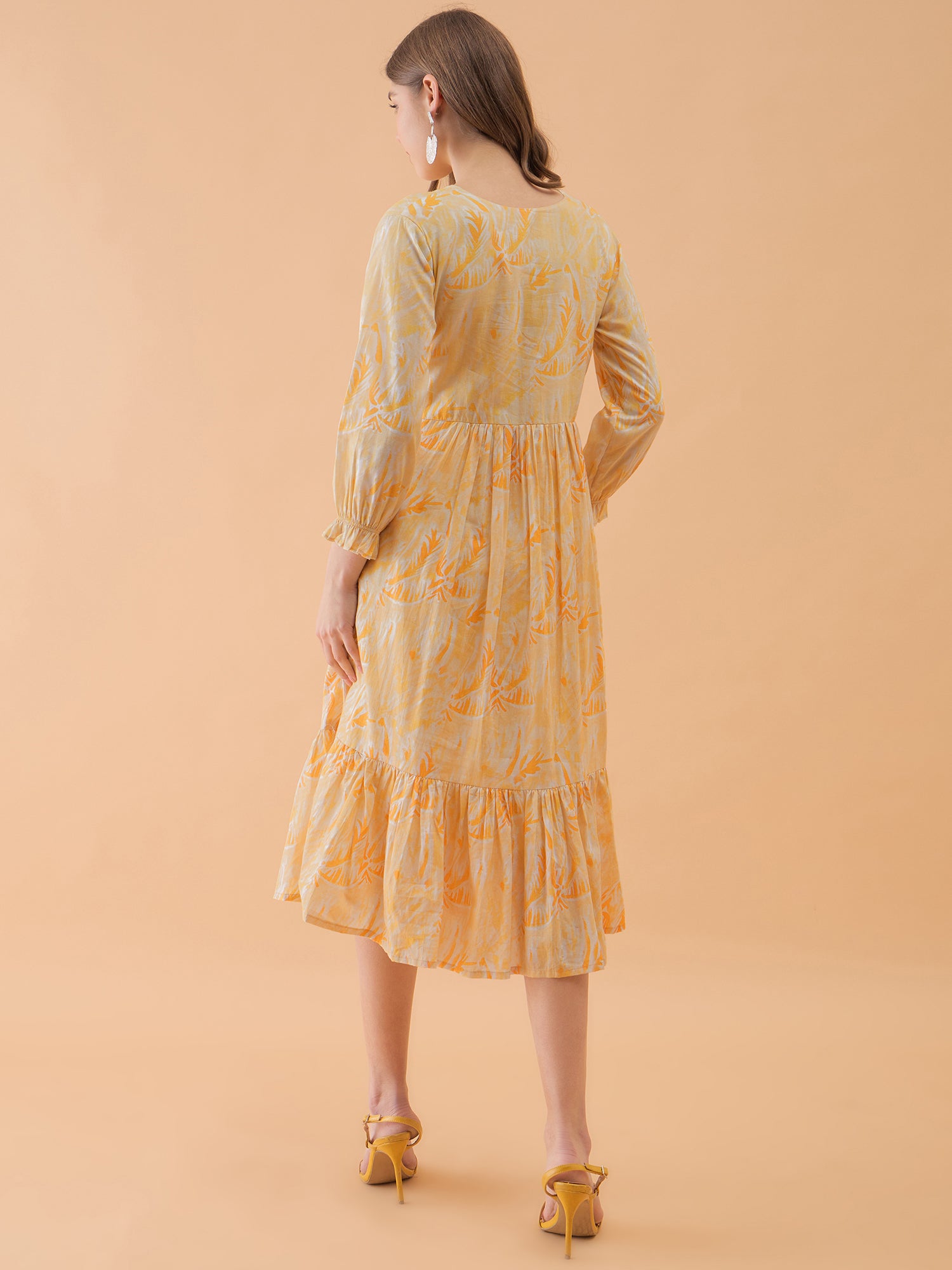Abstract Yellow Printed Flared Dress