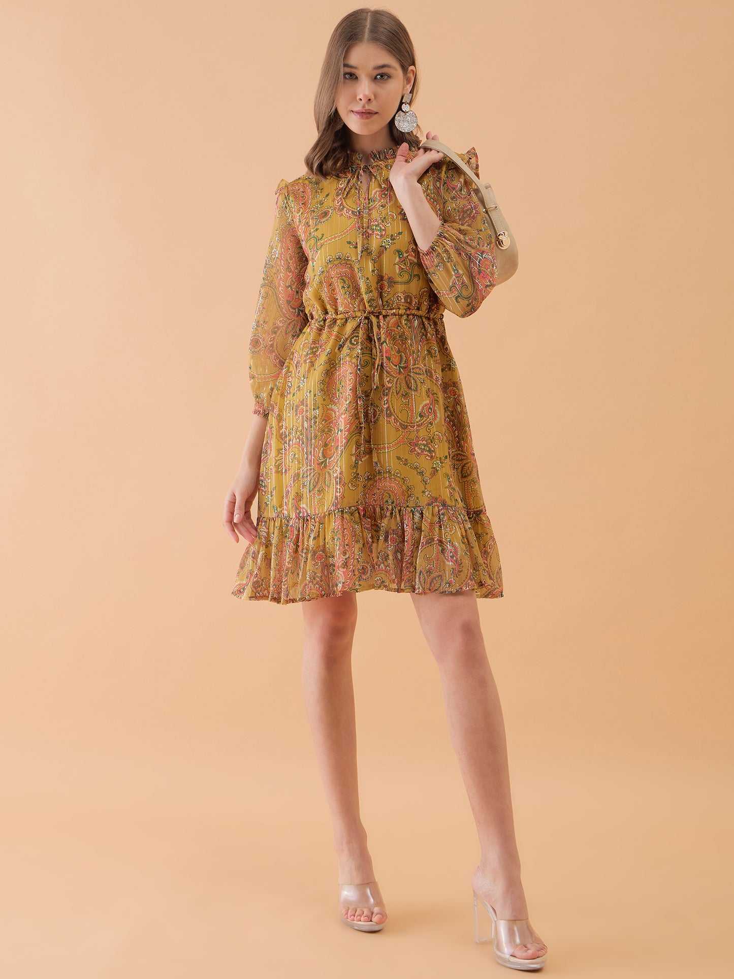 Musterd Yellow Floral Printed Flared Dress