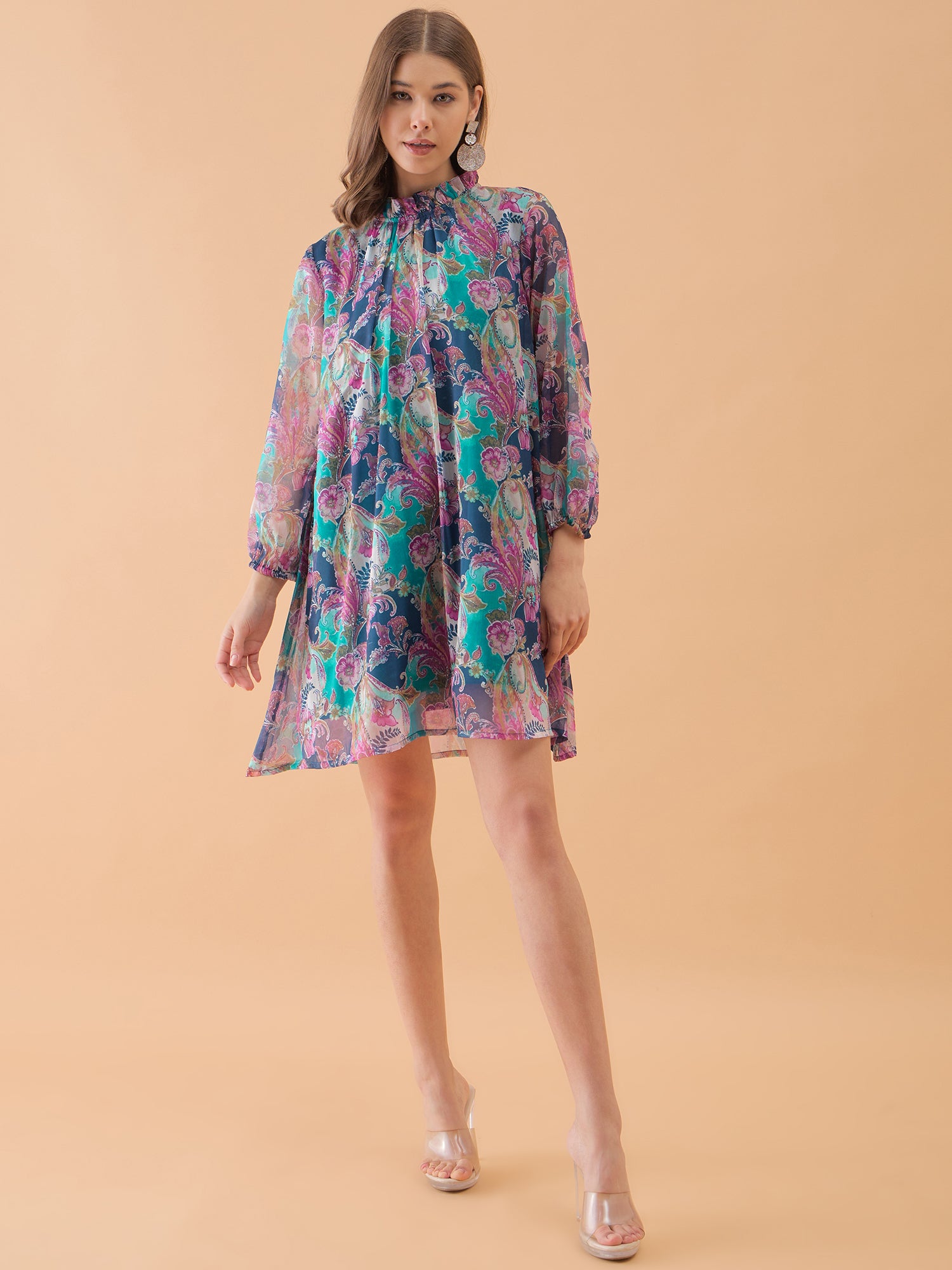 Multicolor Printed A-Line Dress