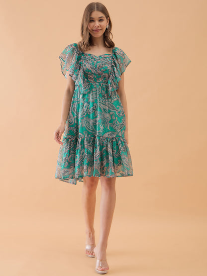 Peacock Blue  Fit & Flare Mini Dress