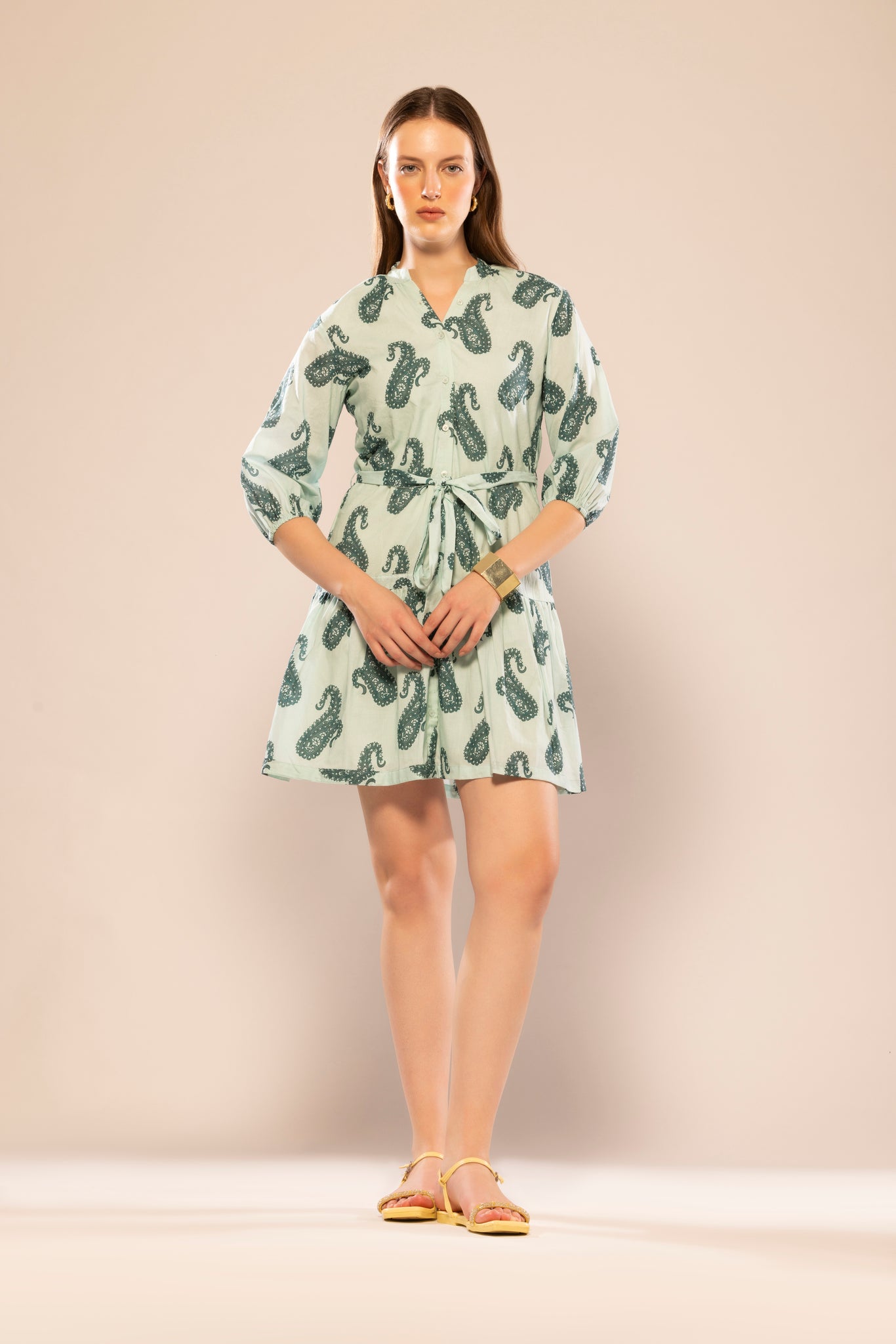 Sea Green Printed Flared Dress