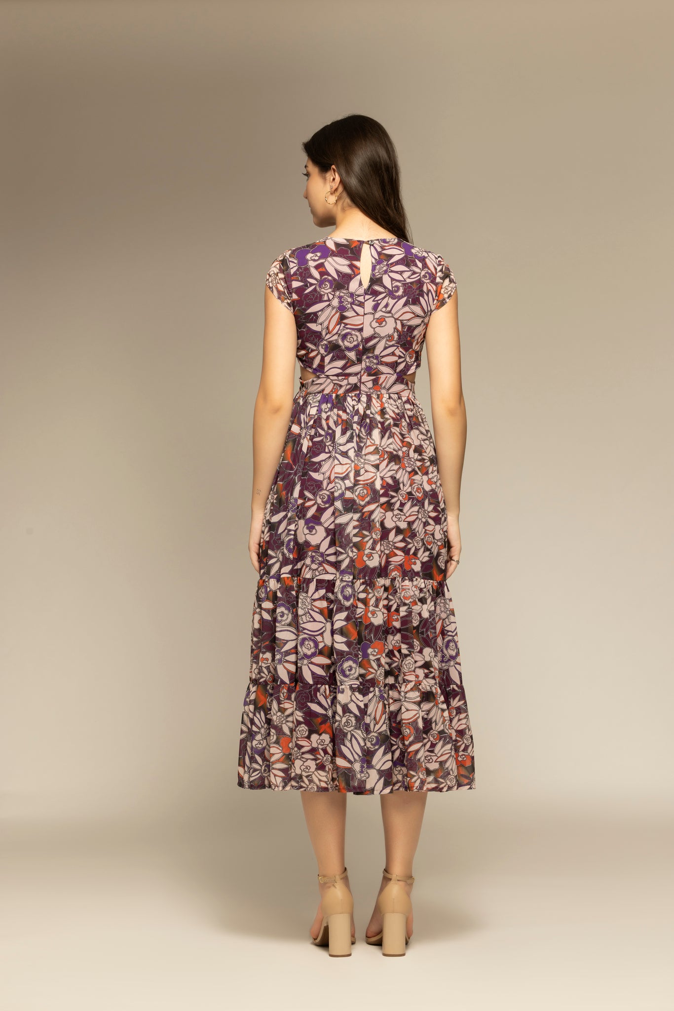 Purple Floral Printed Cut-Out Maxi Dress