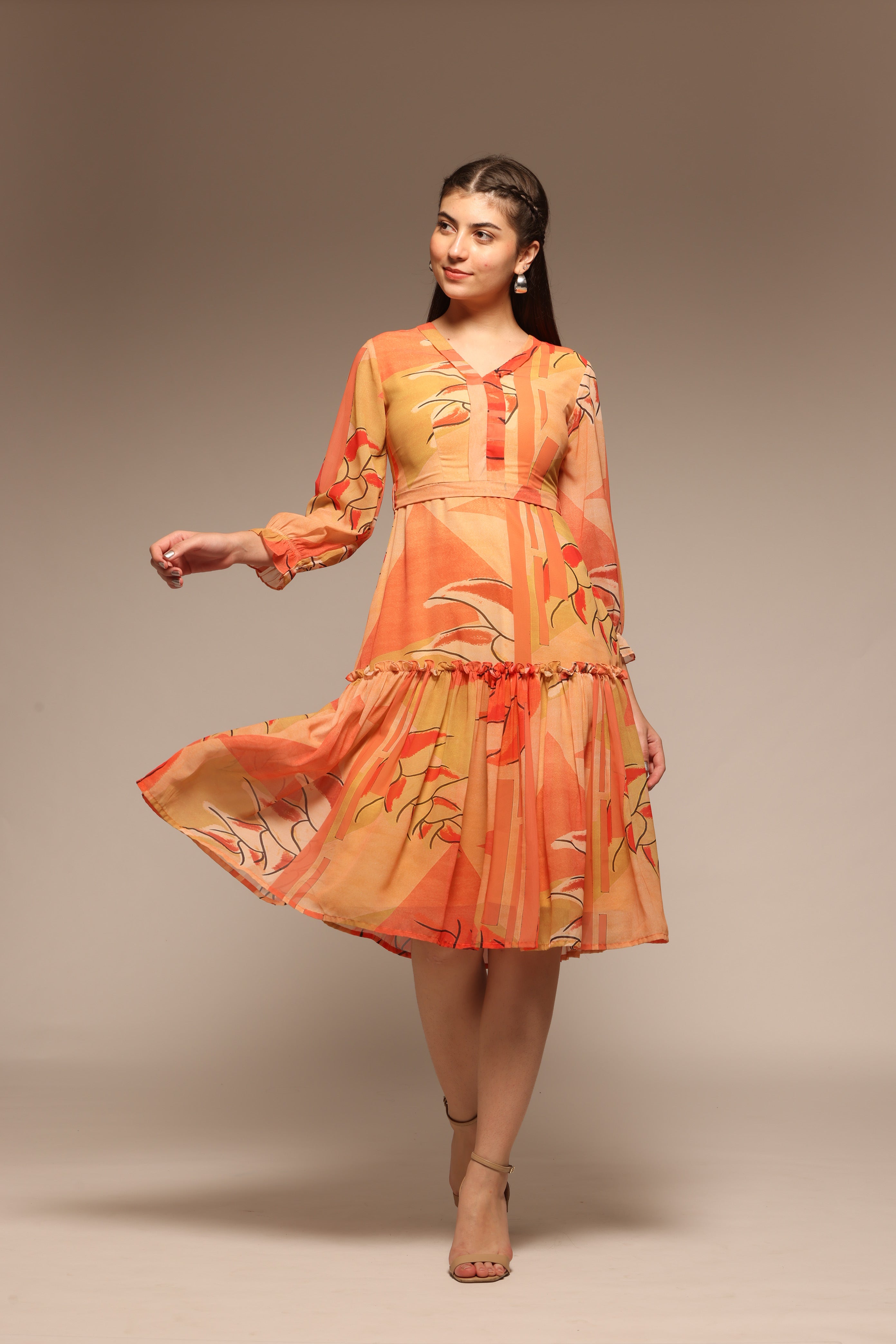 Floral Print Georgette Fit & Flare Dress