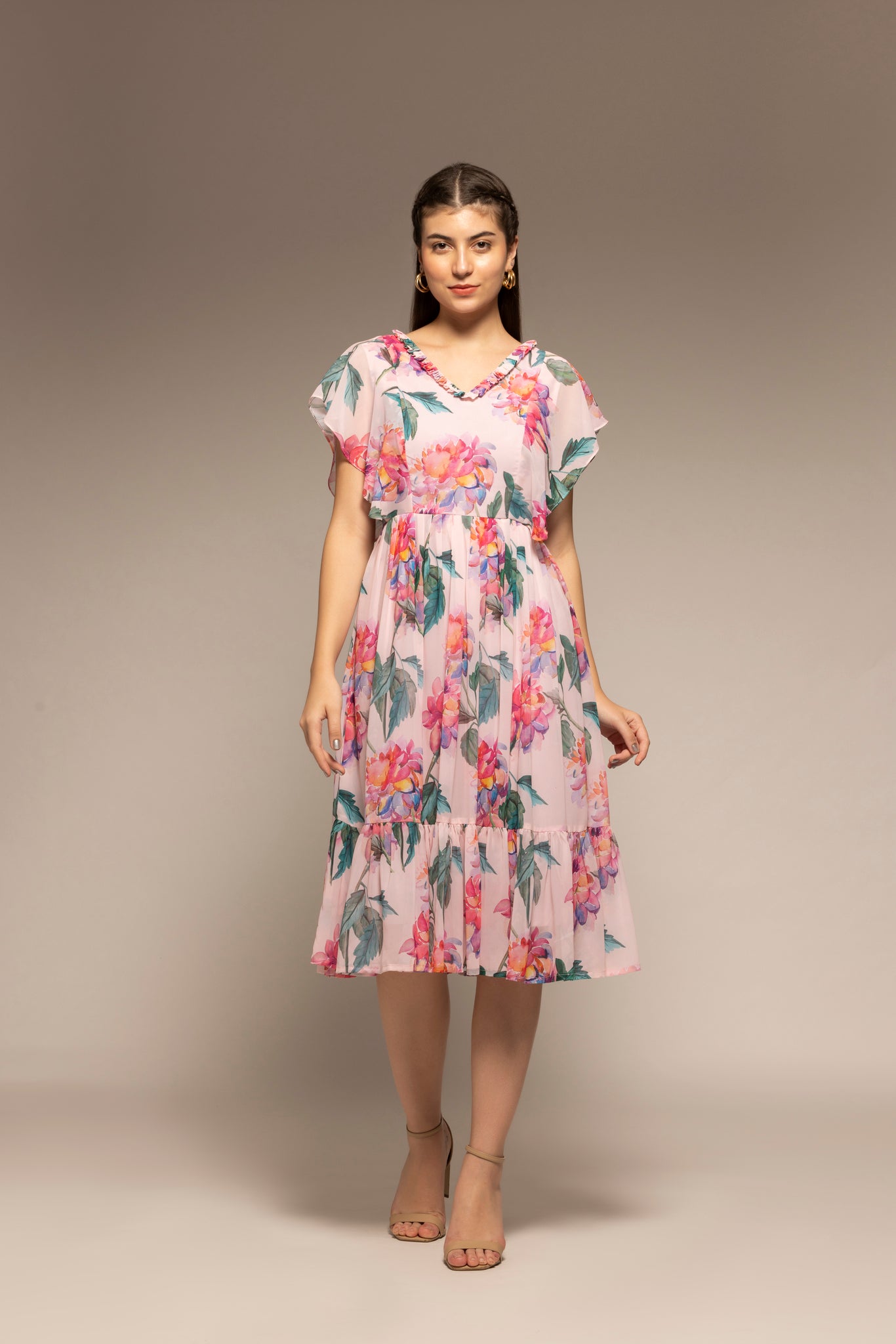 Pink Floral Lantern Printed Dress