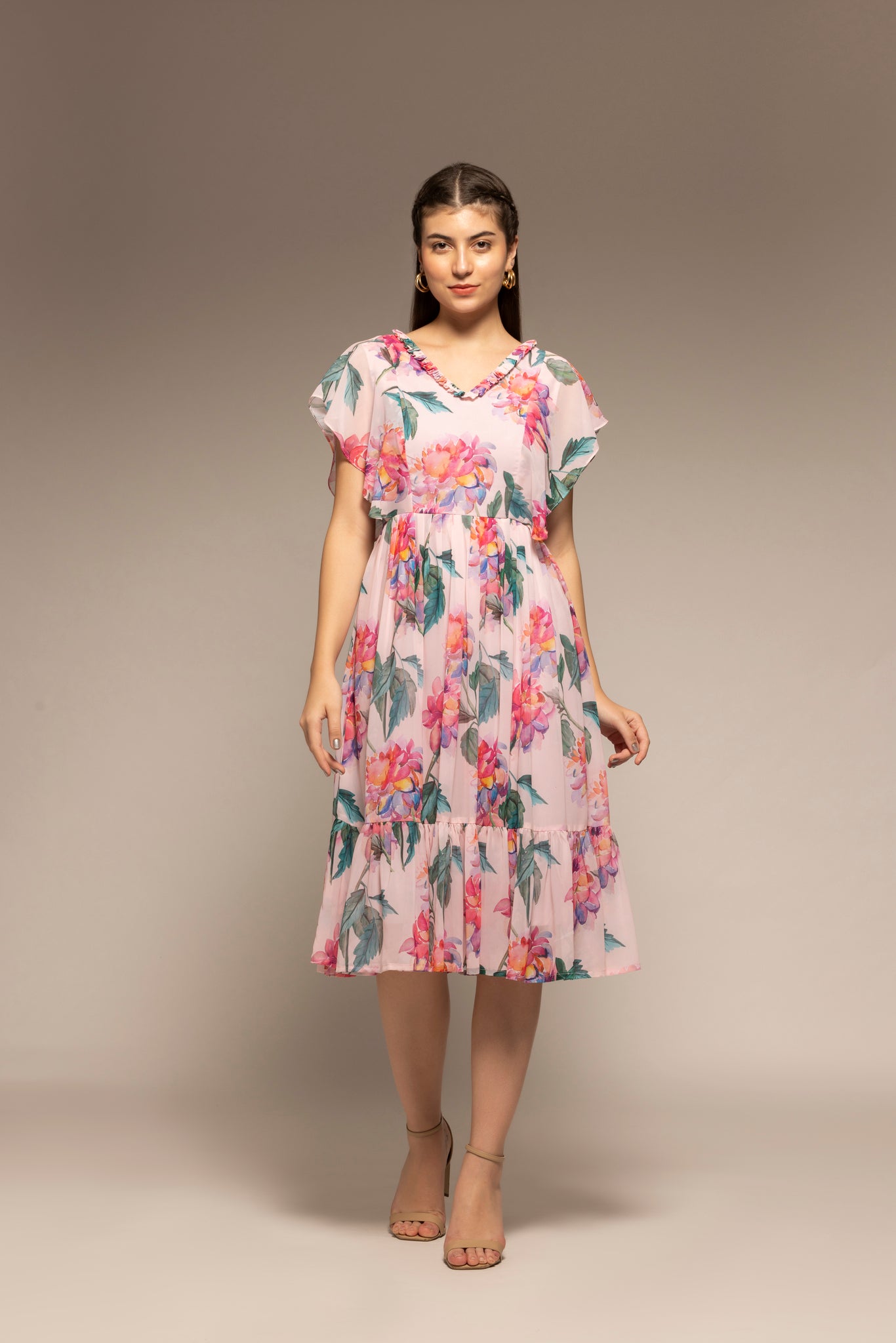 Pink Floral Lantern Printed Dress