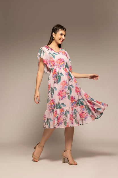 Pink Floral Lantern Printed Dress