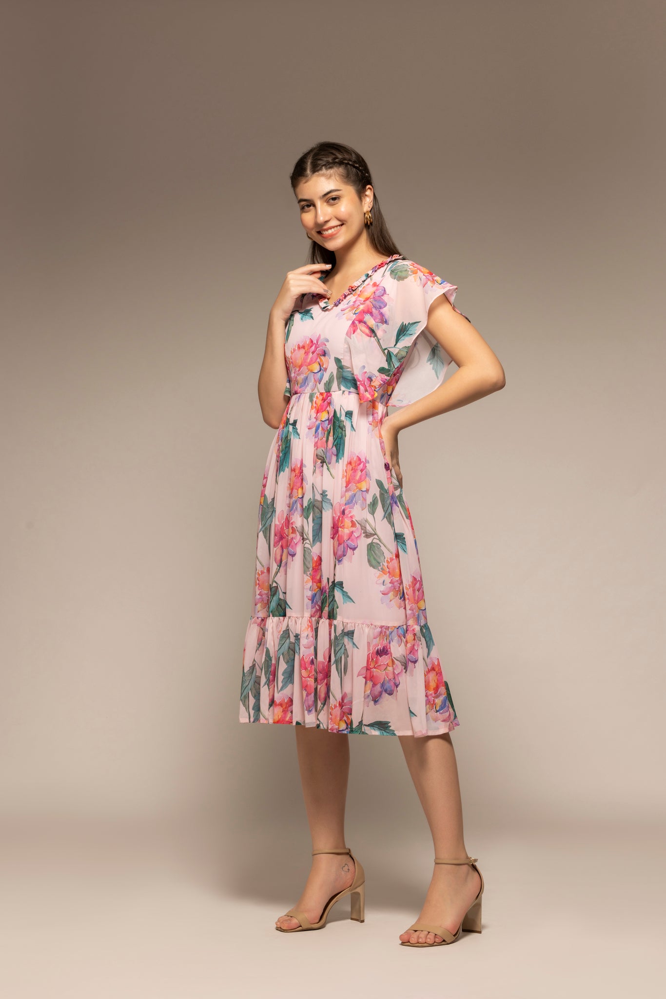 Pink Floral Lantern Printed Dress