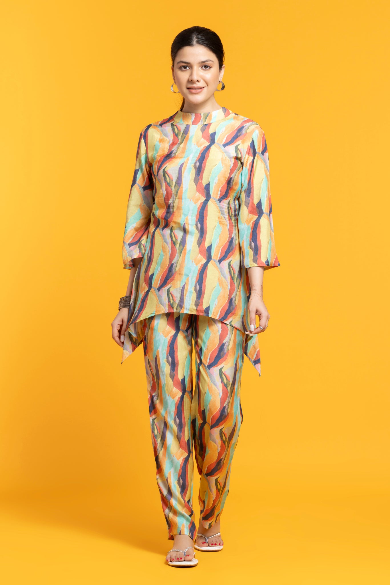 Multicolor Party Printed Muslin Silk Co-Oreds Set