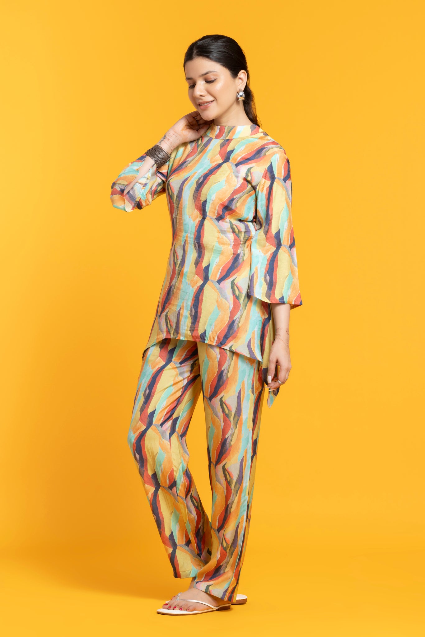 Multicolor Party Printed Muslin Silk Co-Oreds Set