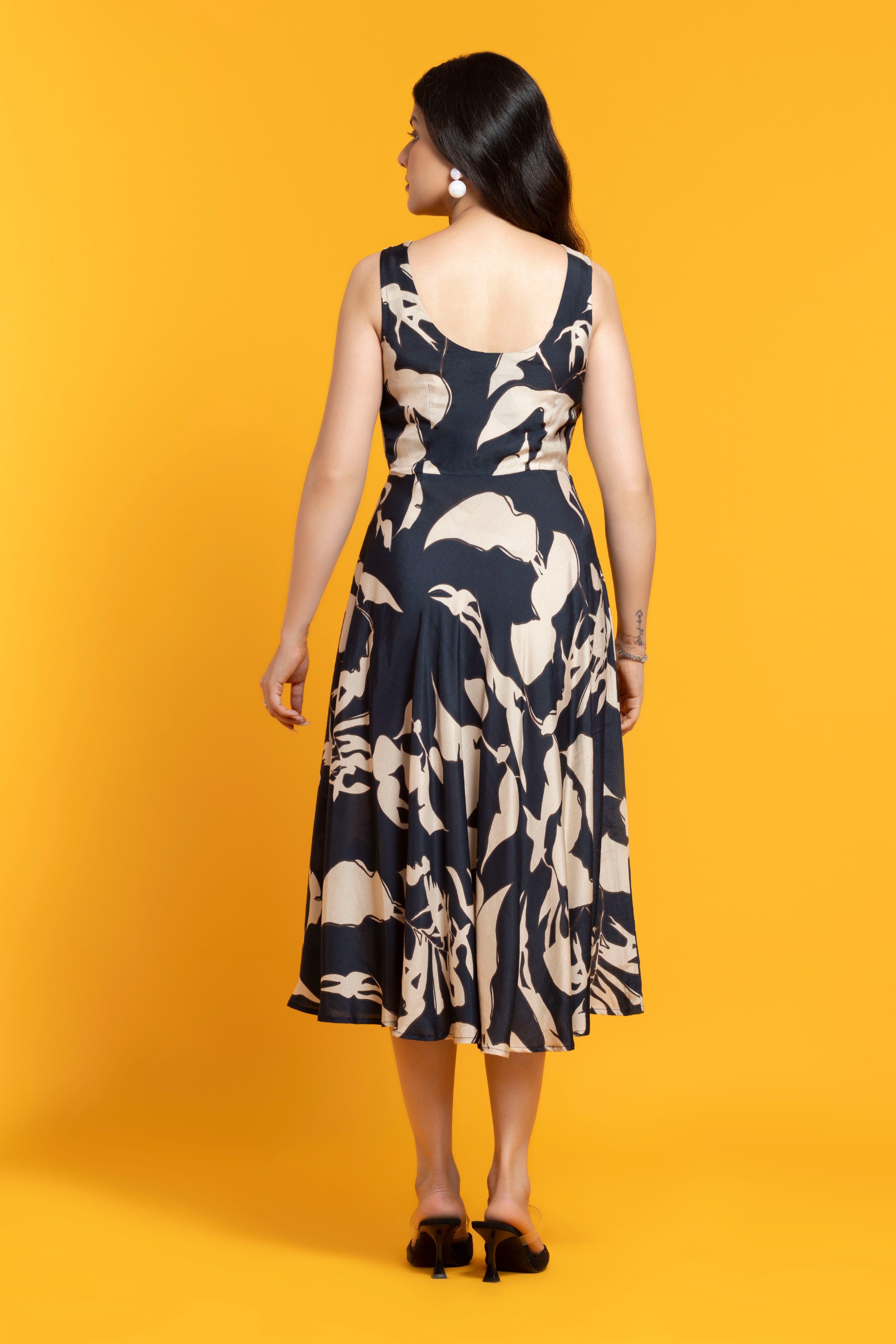 Bold Blue Abstract Print Flared Dress