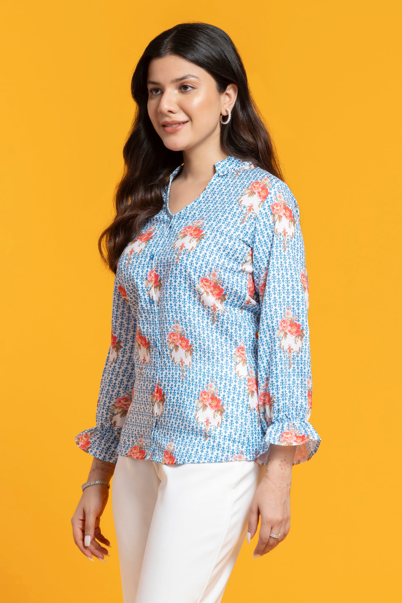 Blue Floral Printed Top