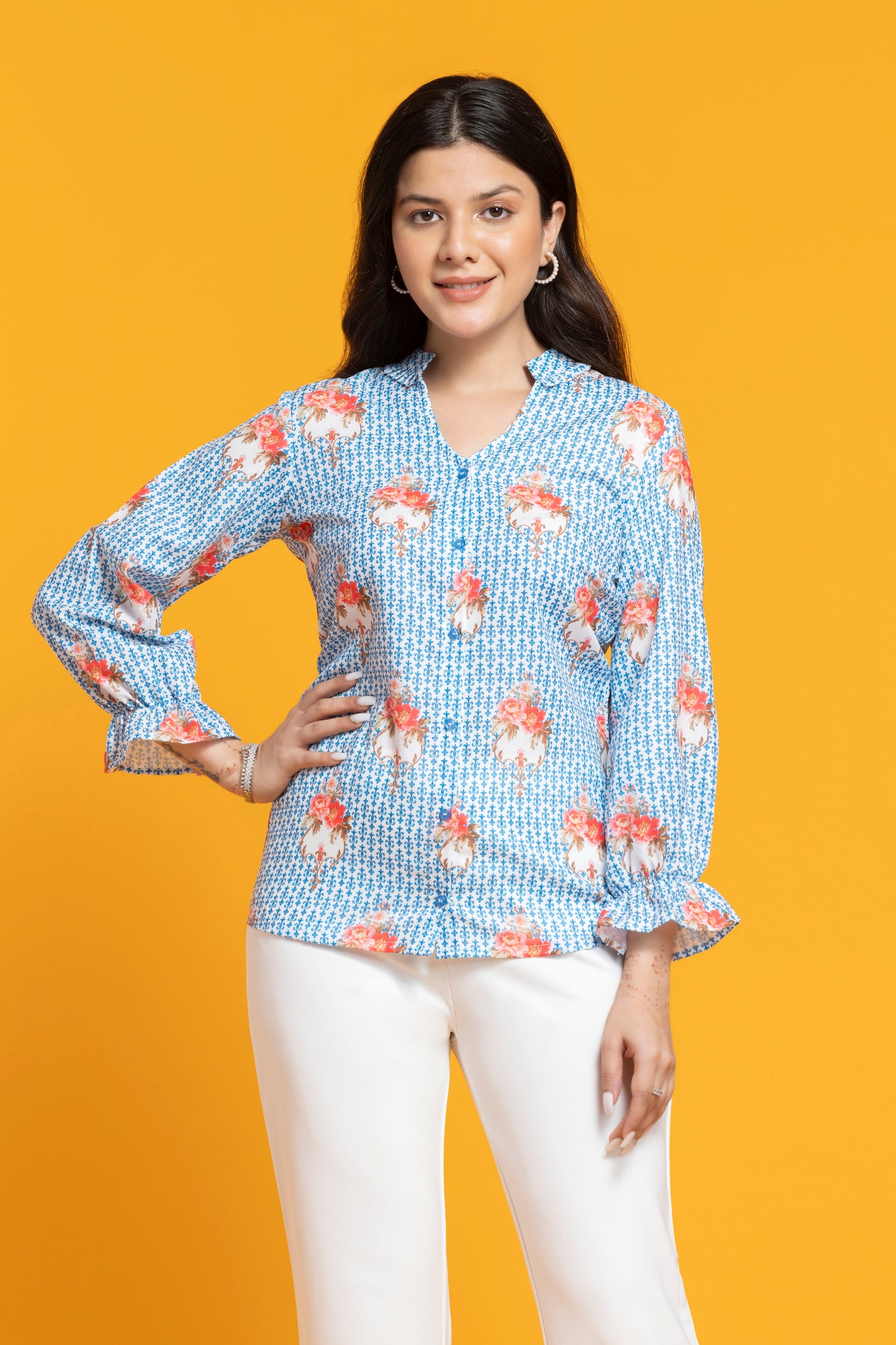 Blue Floral Printed Top