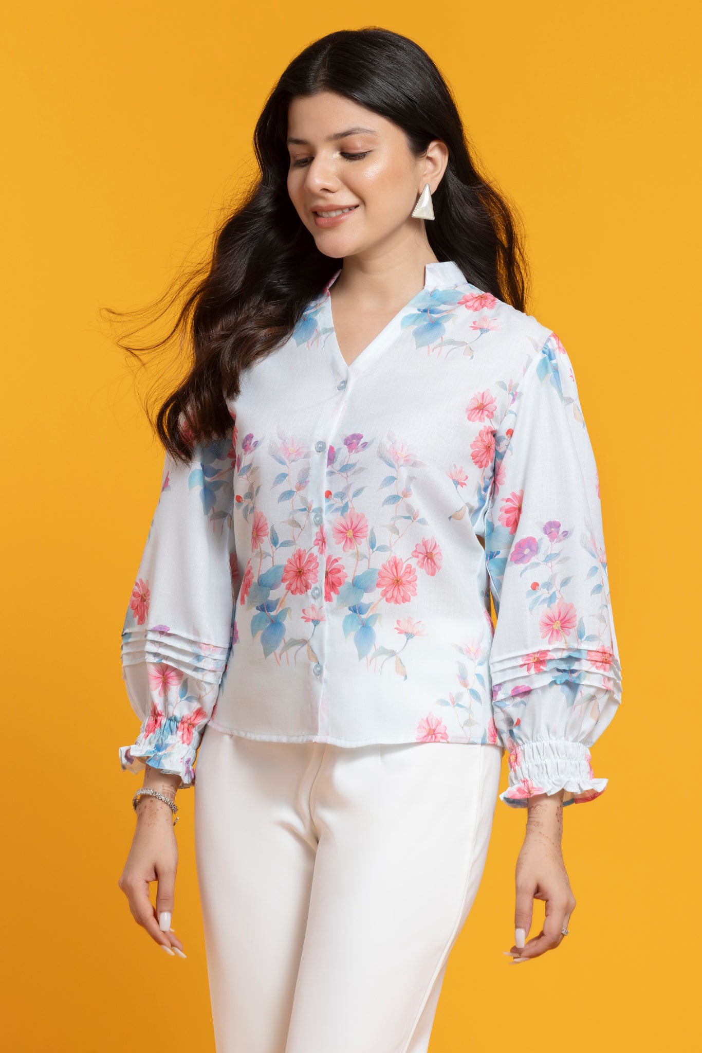 Sky Blue Floral Printed Shirt