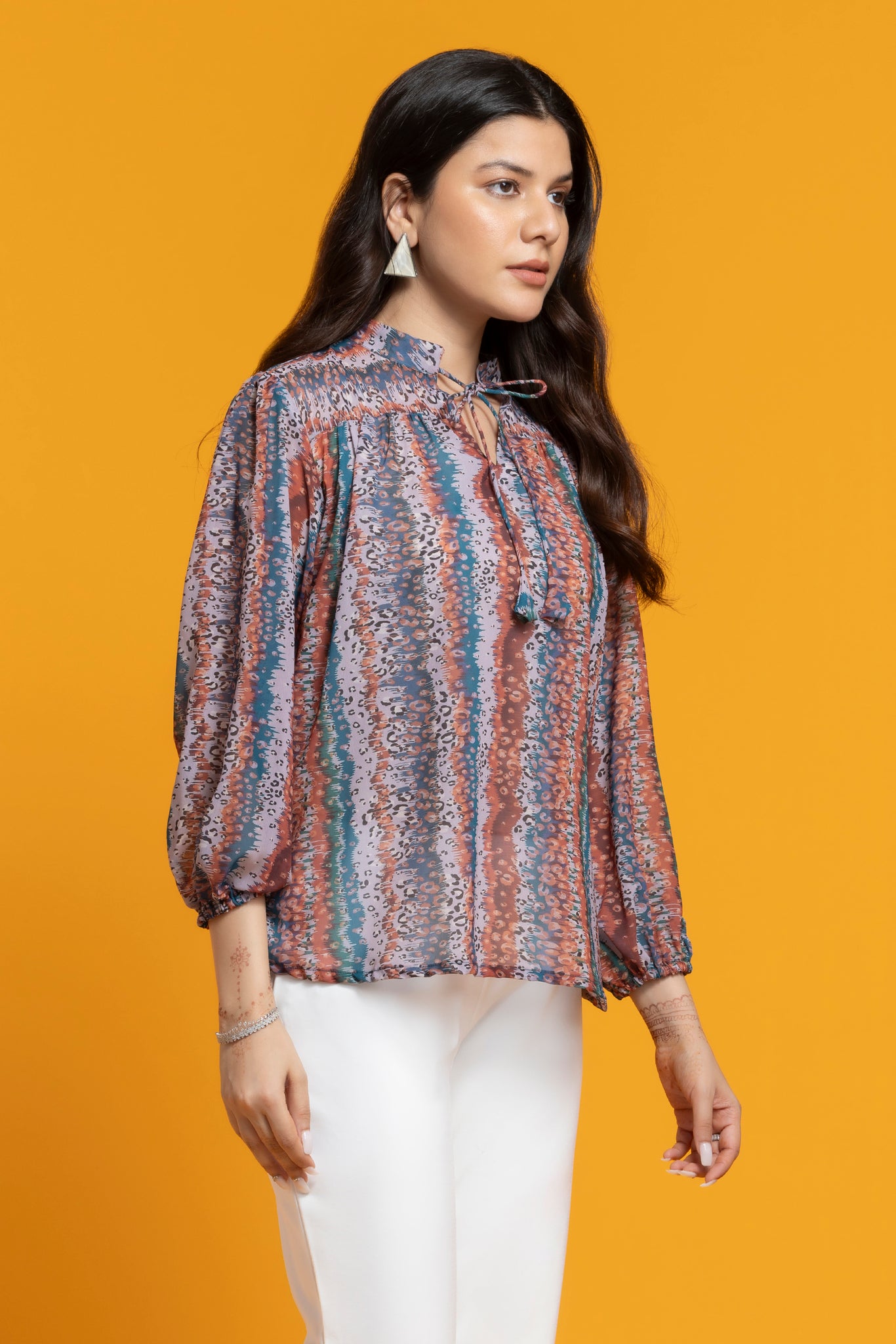 Animal Printed Stripes Georgette Top