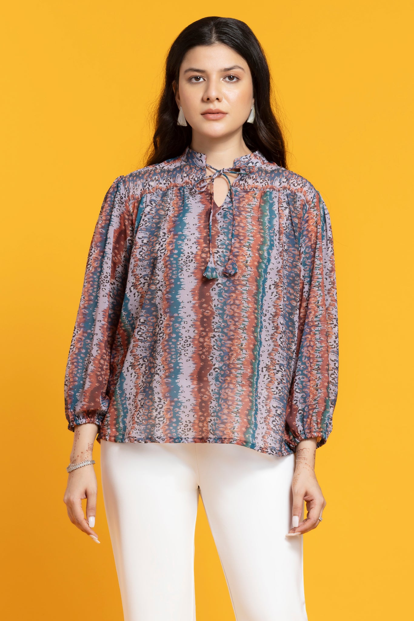 Animal Printed Stripes Georgette Top