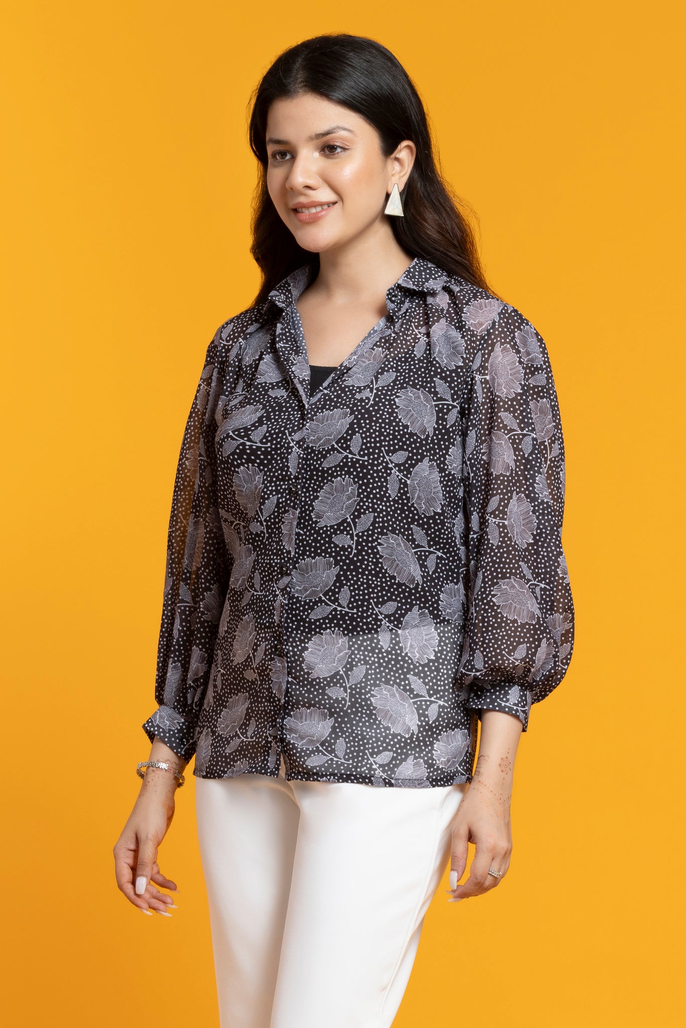 Black Floral Printed Shirt