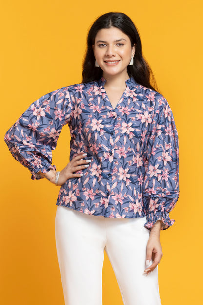 Blue Floral Printed Shirt