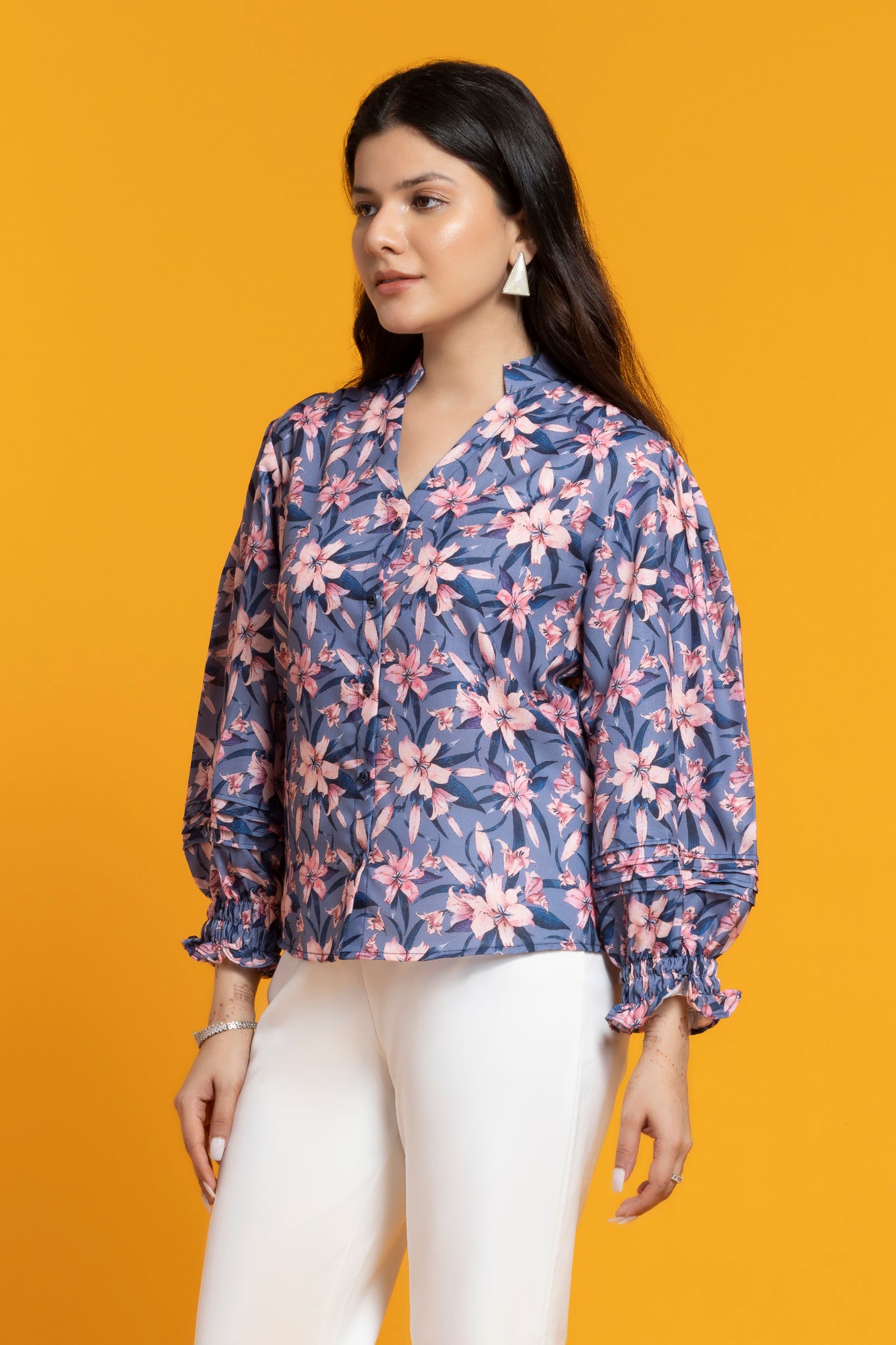 Blue Floral Printed Shirt