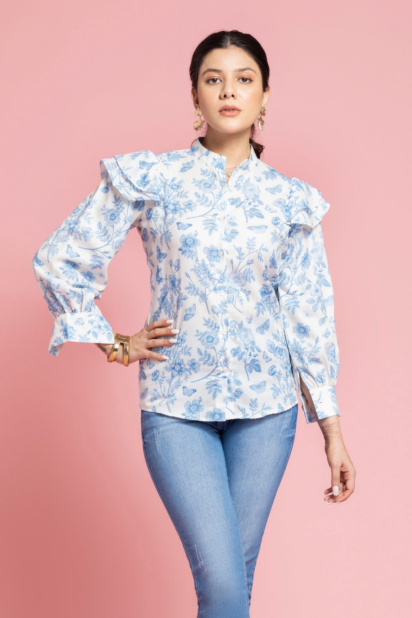 White Floral  Printed Shirt