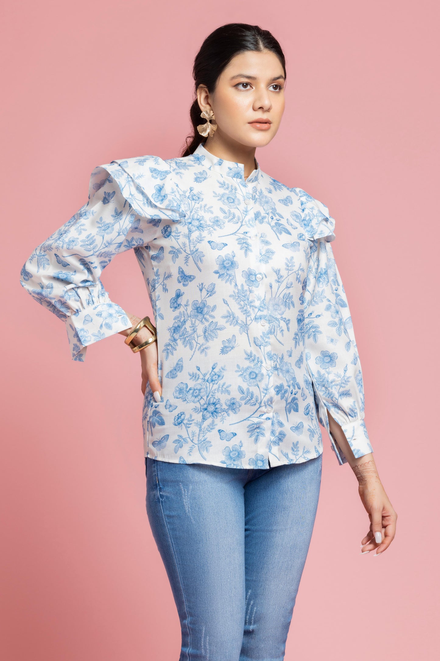 White Floral  Printed Shirt