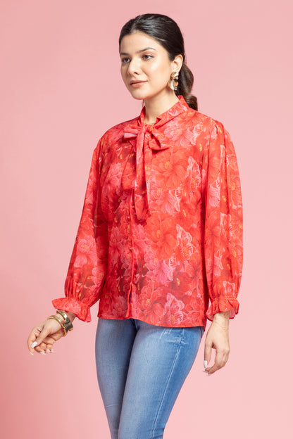 Red Floral Printed shirt