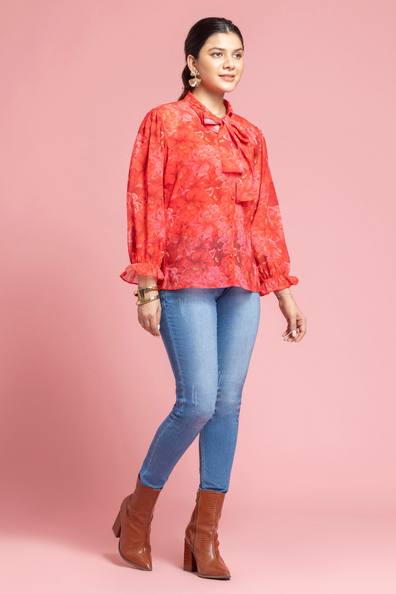 Red Floral Printed shirt