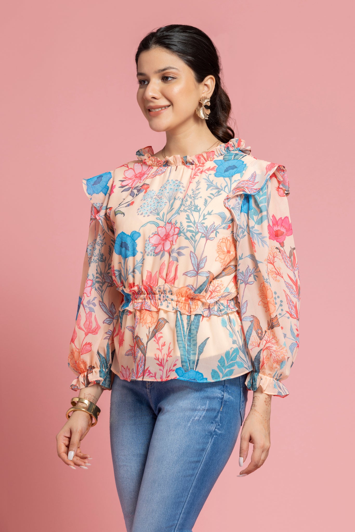 Floral Printed Peplum Style Georgette Top