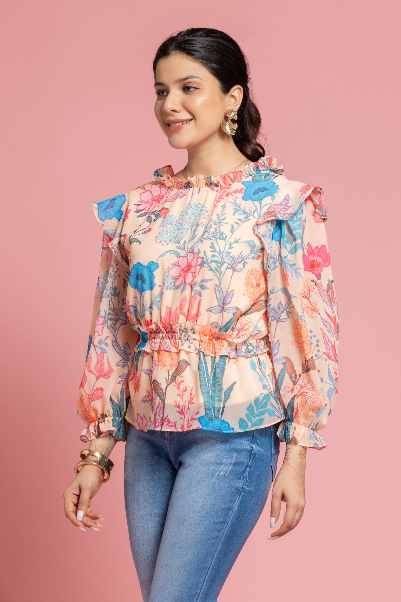 Floral Printed Peplum Style Georgette Top