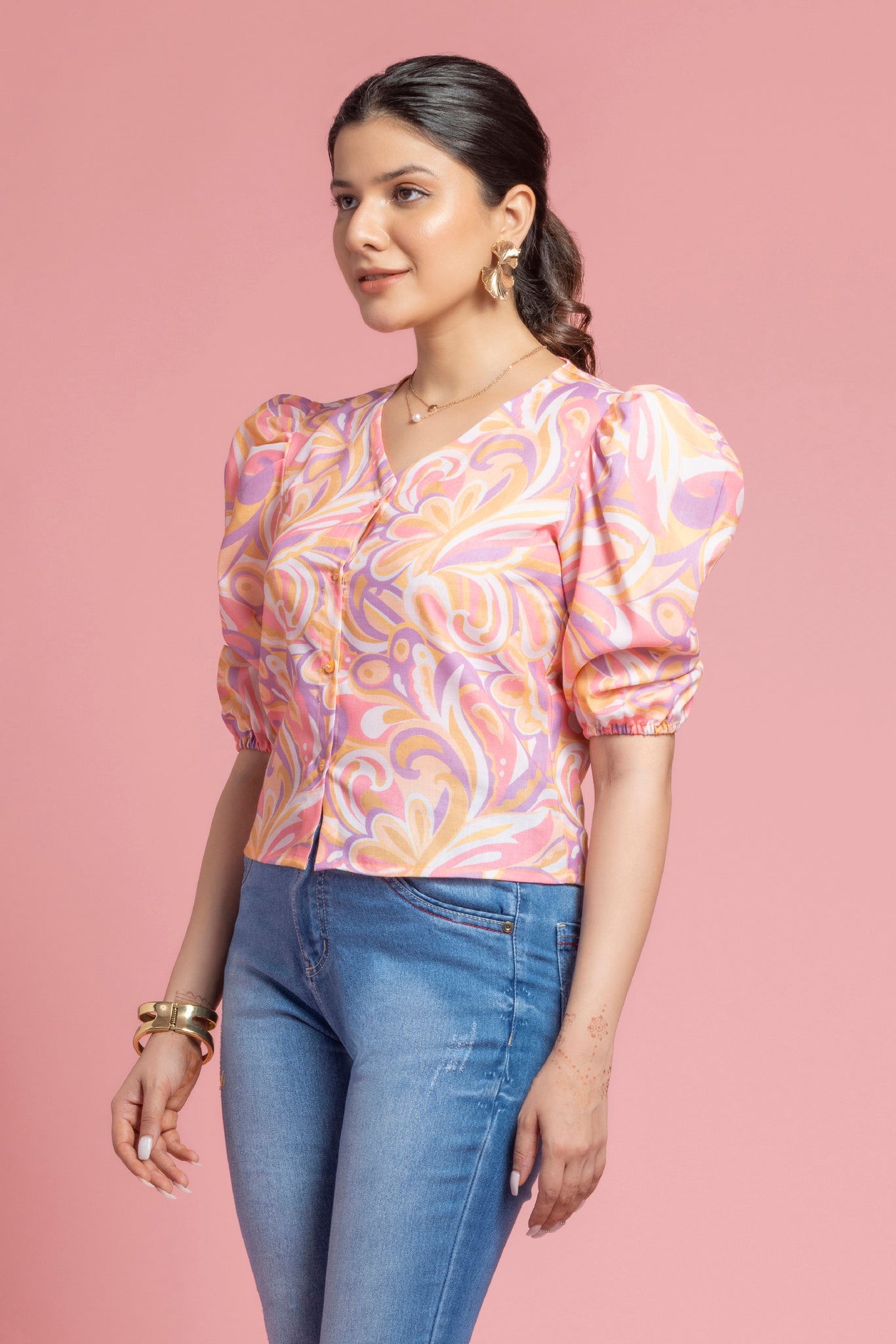 Abstract Pink Printed Shirt
