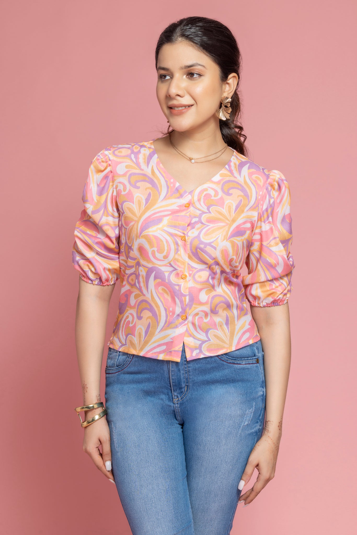 Abstract Pink Printed Shirt