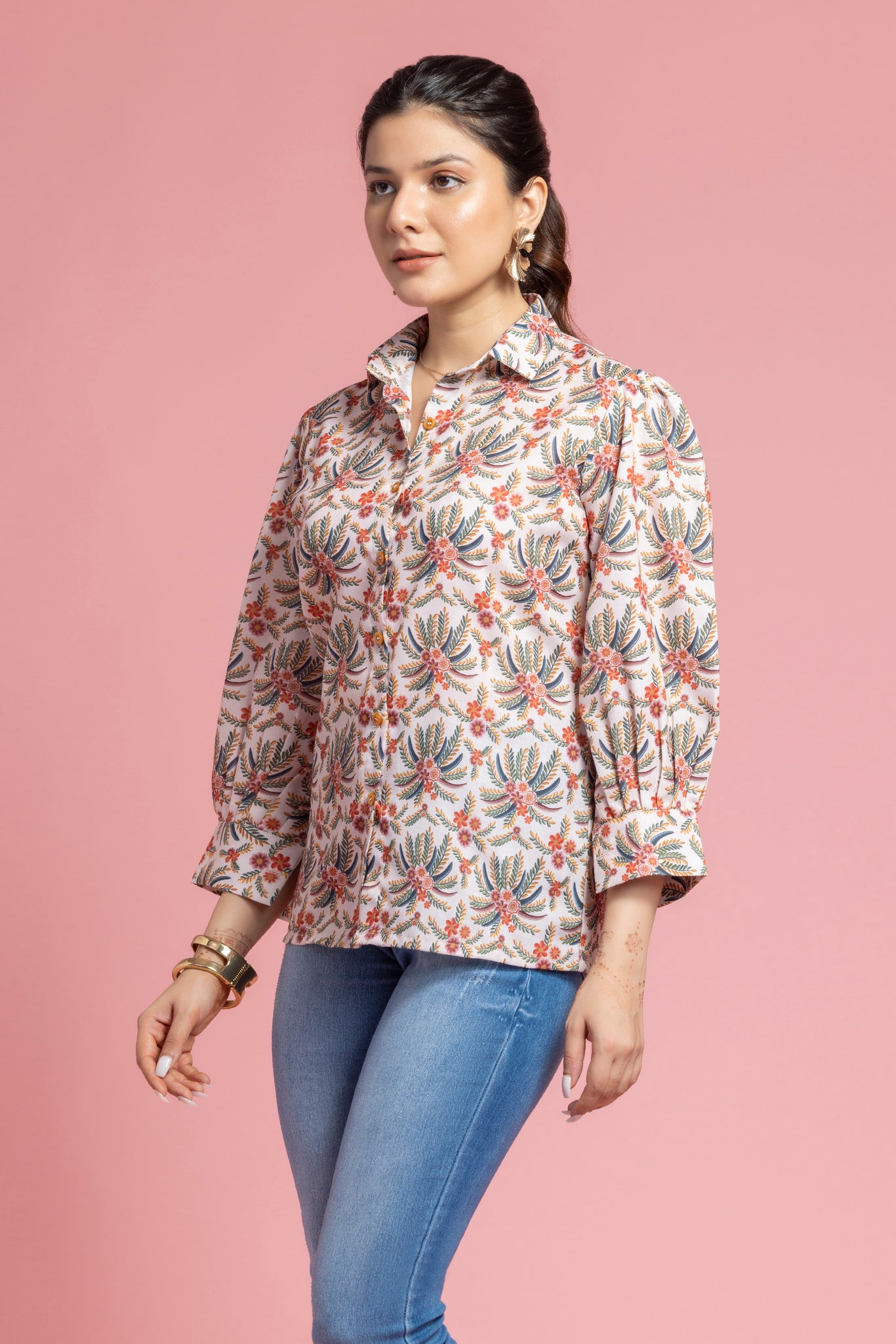 White Floral Printed Shirt