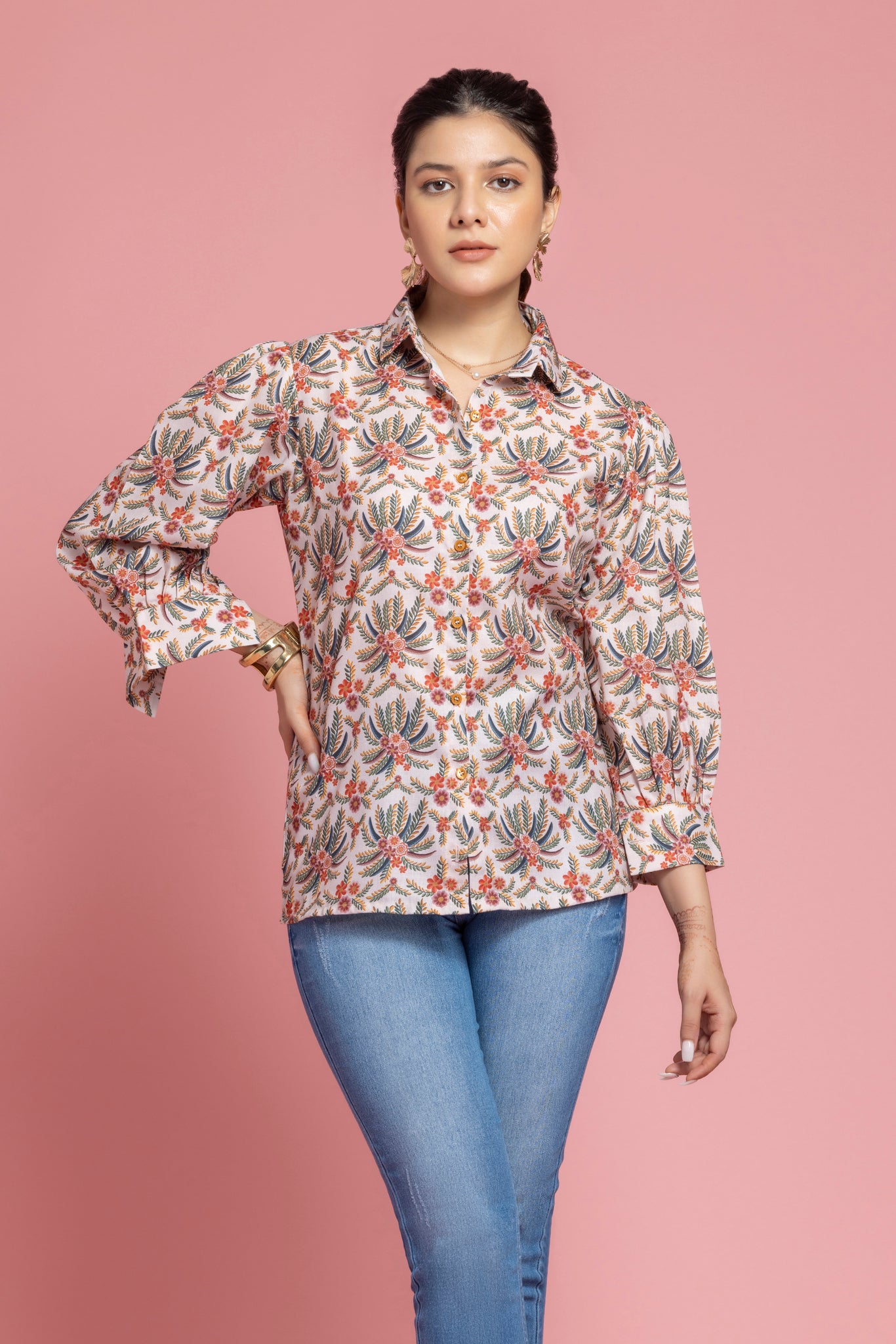 White Floral Printed Shirt