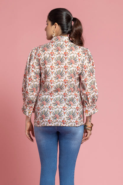 White Floral Printed Shirt