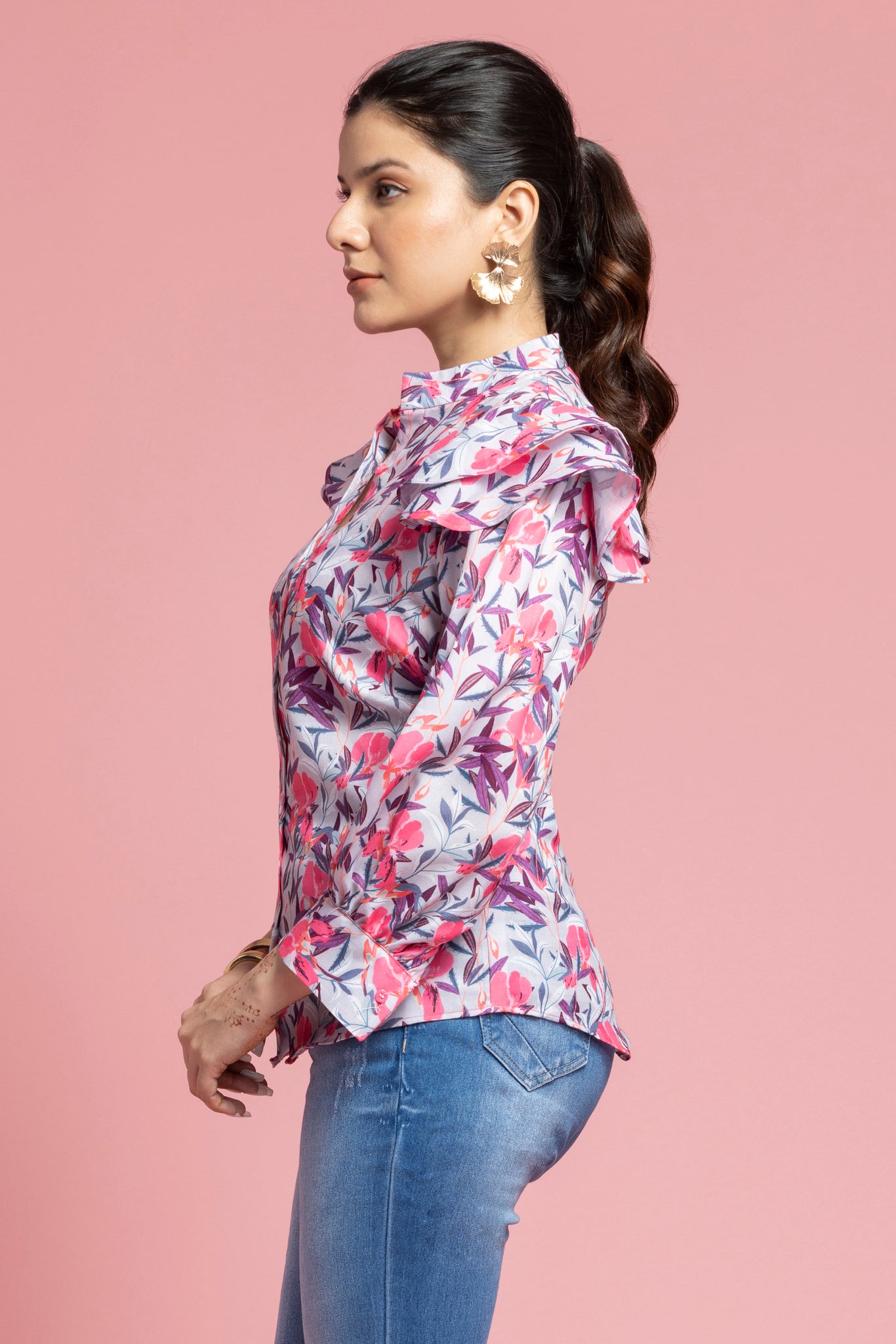 Pink Floral Printed Shirt