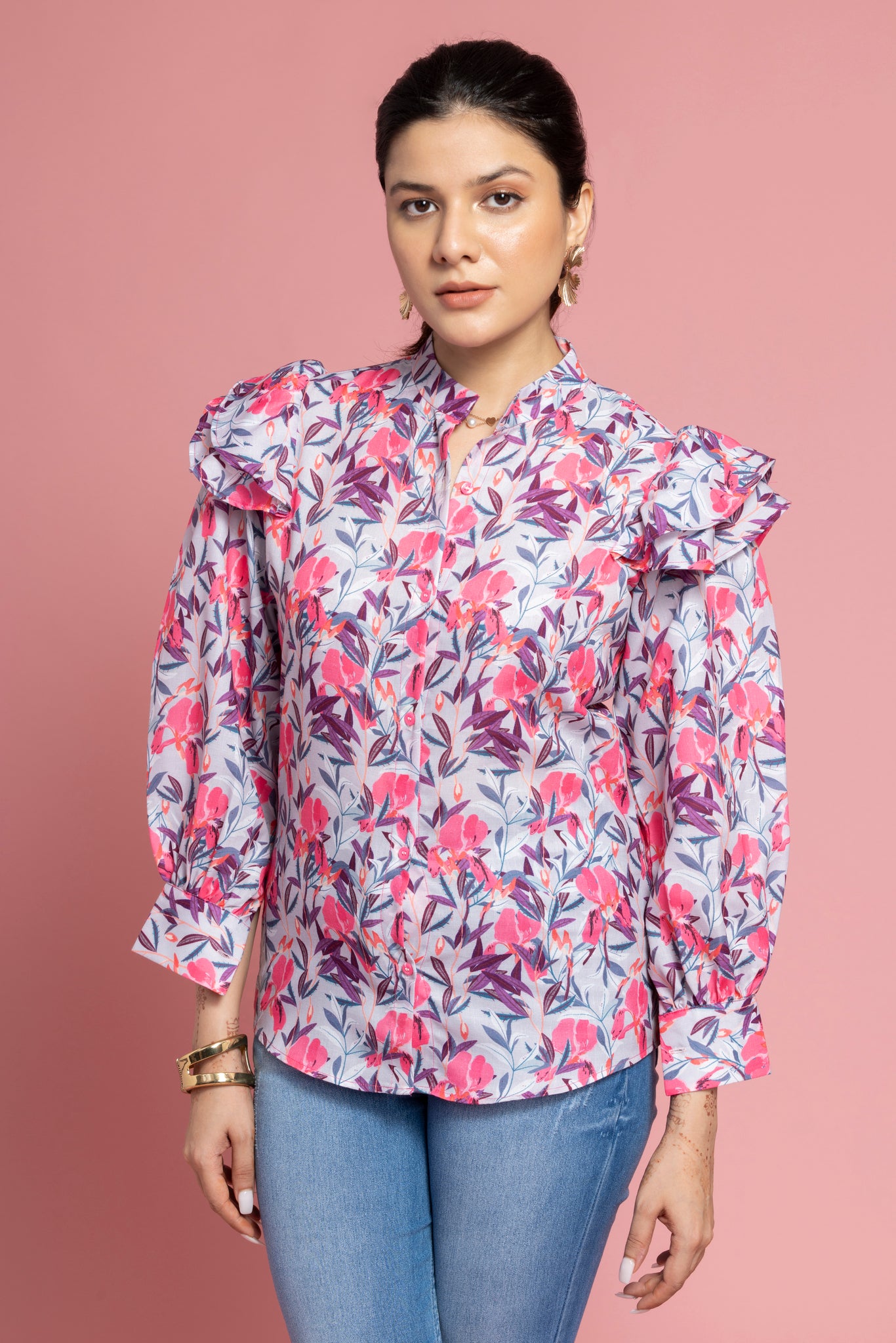 Pink Floral Printed Shirt